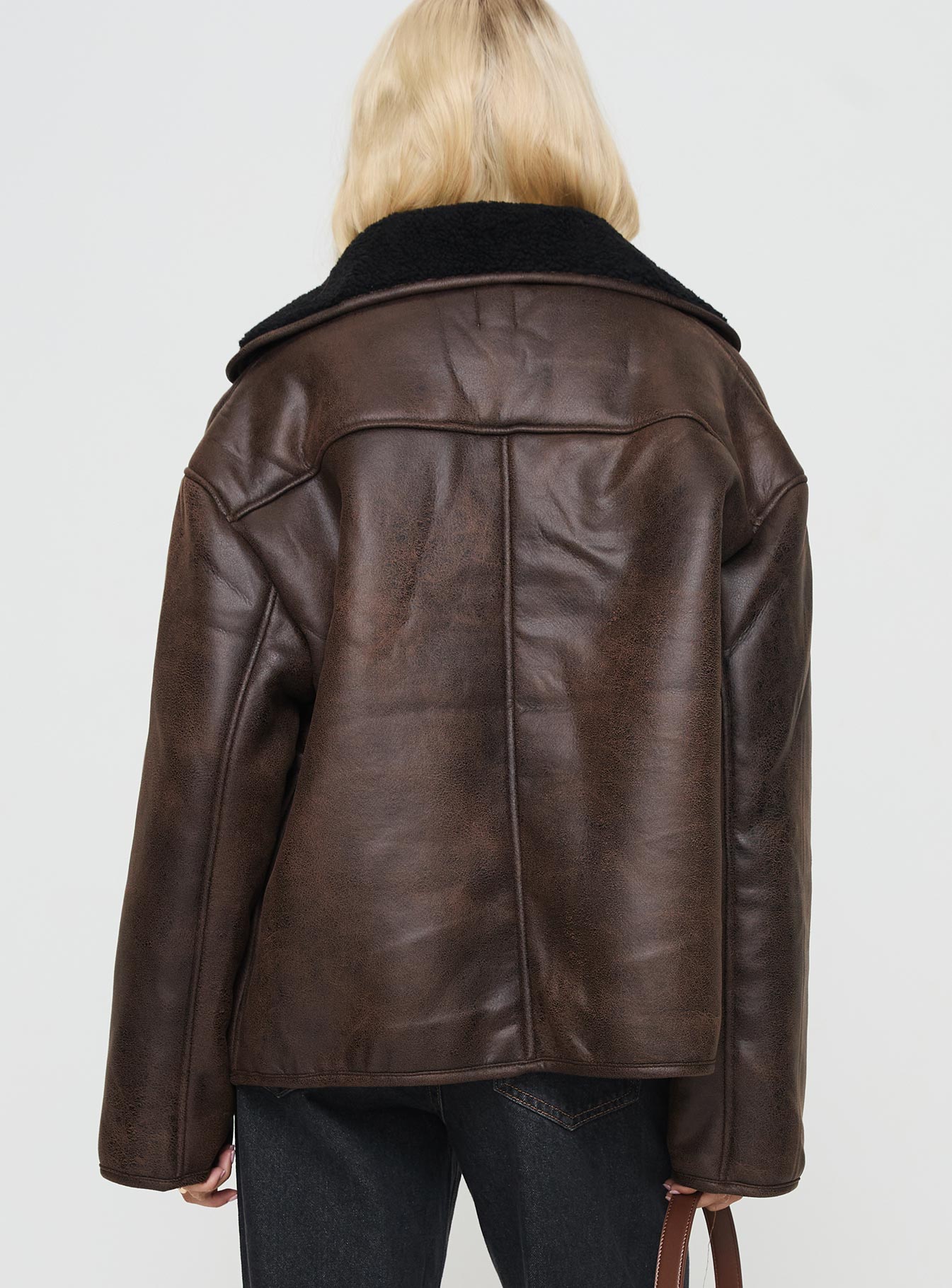 Nunez Faux Leather Jacket Washed Brown / Black - Image 5