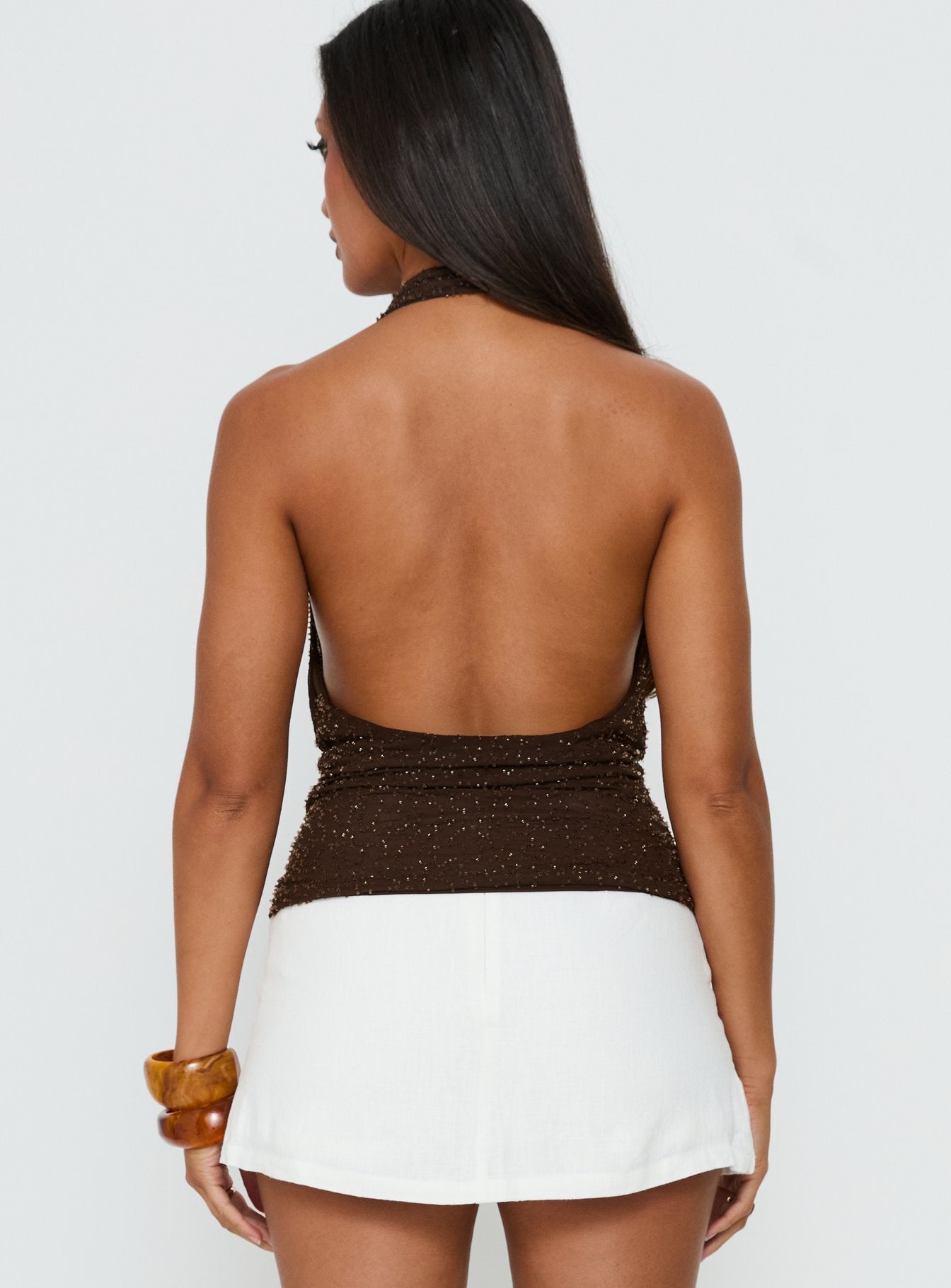 Auralie Plunge Neck Halter Top Brown - Image 5