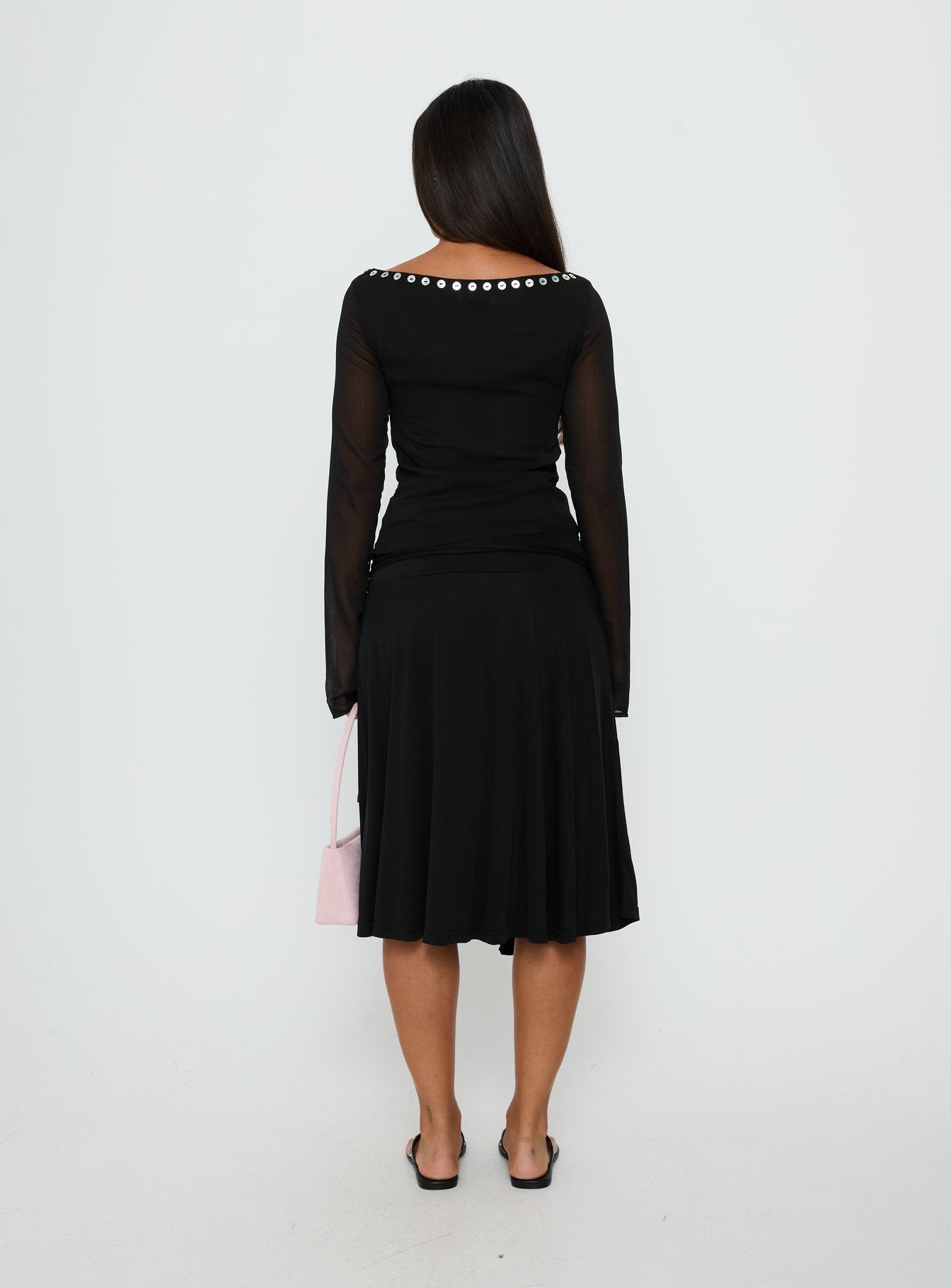 Joaney Tie Side Jersey Midi Skirt Black - Image 5