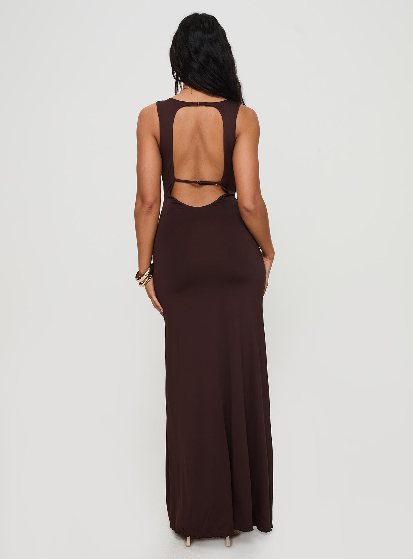 Frederica Plunge Maxi Dress Chocolate Petite - Image 5