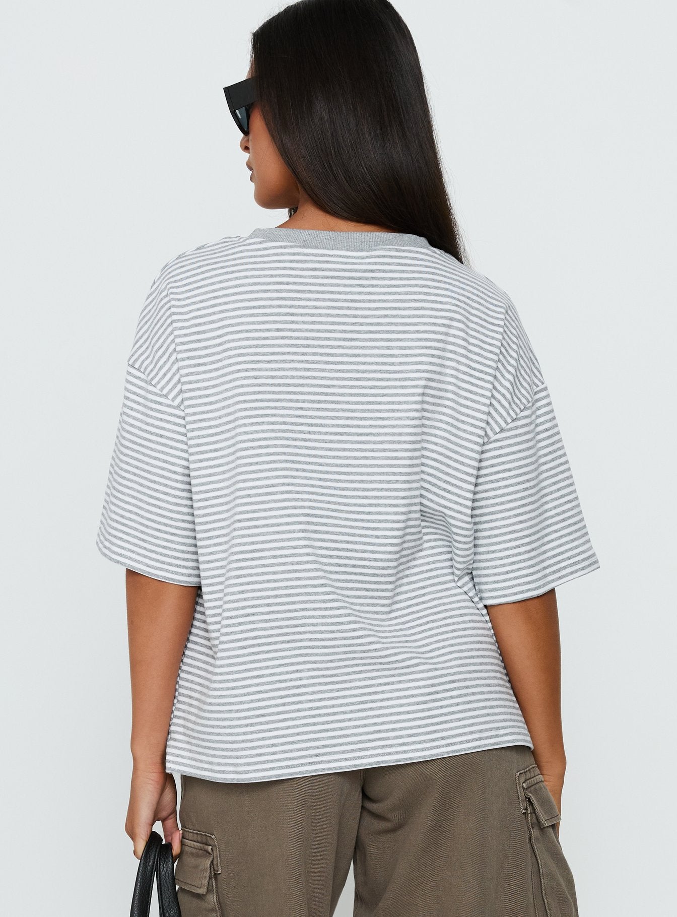 Settle Down Short Sleeve Top Grey / White Stripe - Image 5
