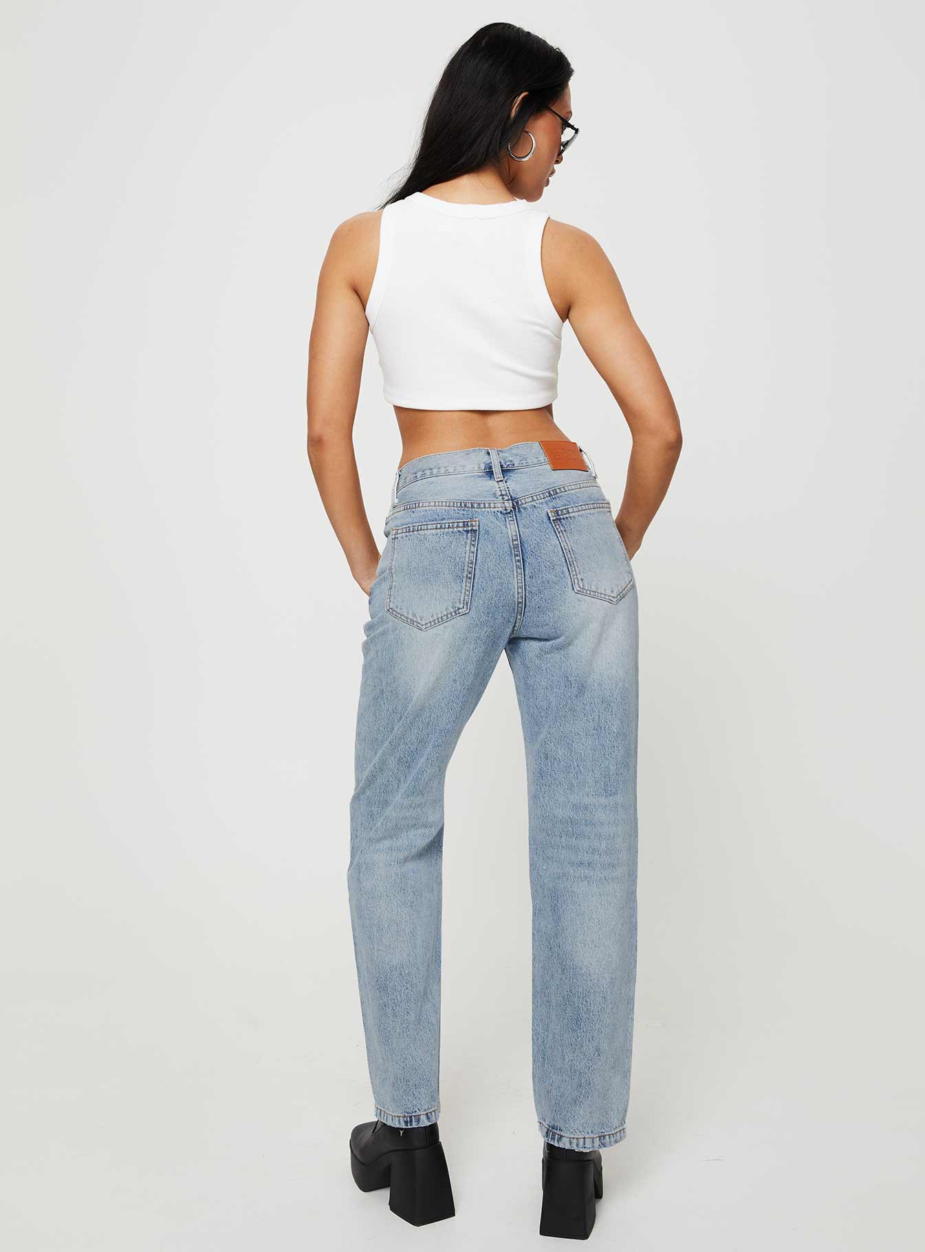 Holly Mid Rise Straight Leg Asymmetric Jean Light Wash Denim - Image 6
