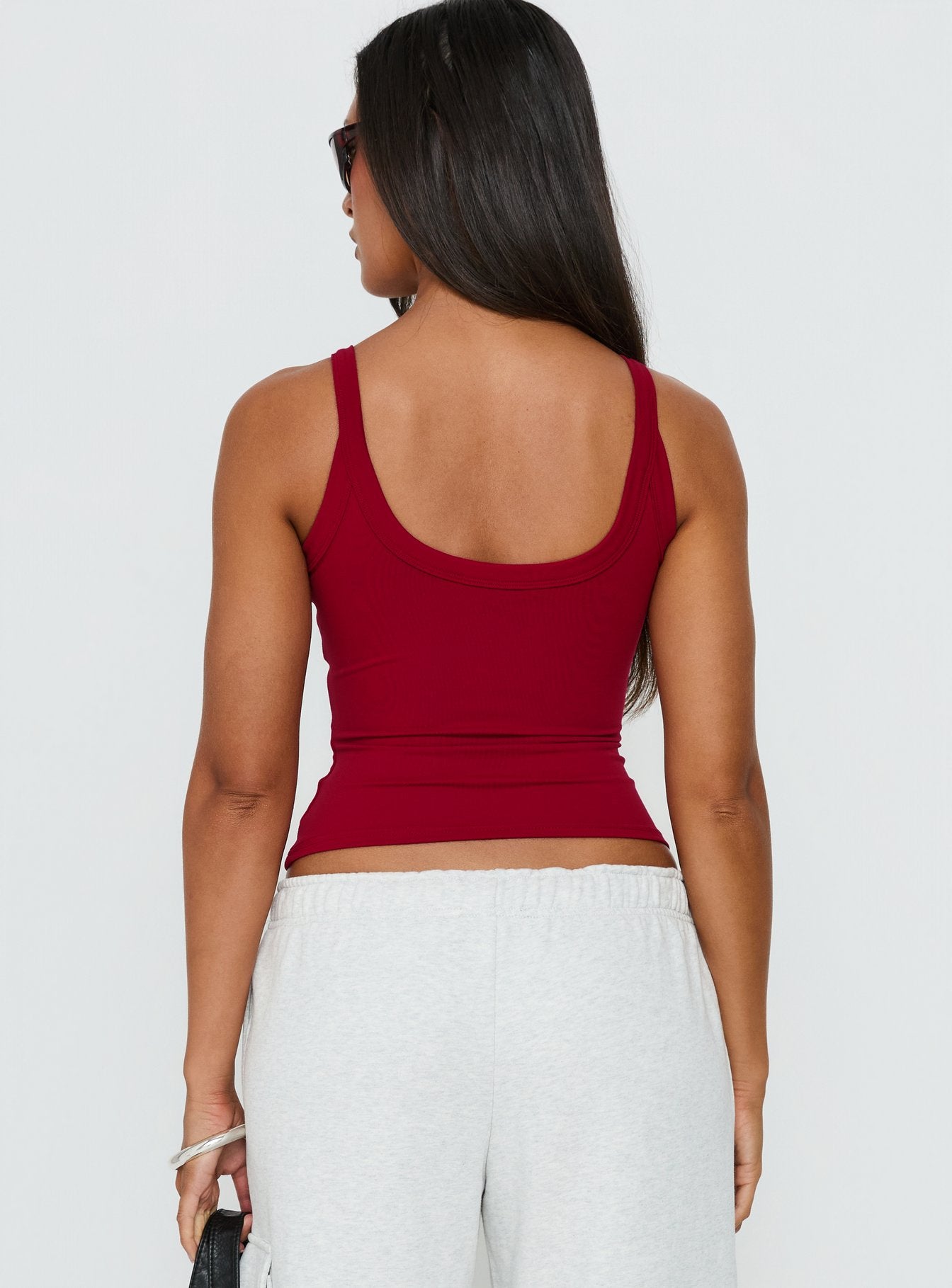 Kasper Cinched Longline Tank Top Wine - Image 5
