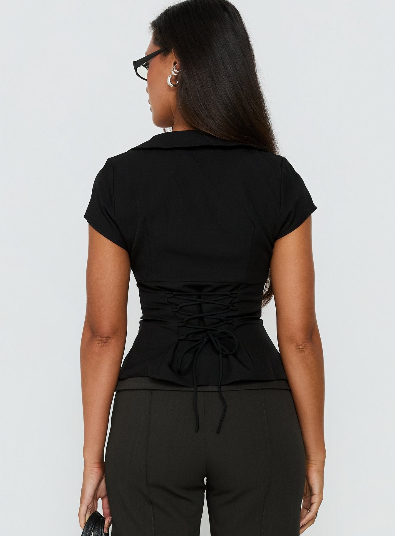 Alexandrea Plunge Button Up Top Black - Image 5