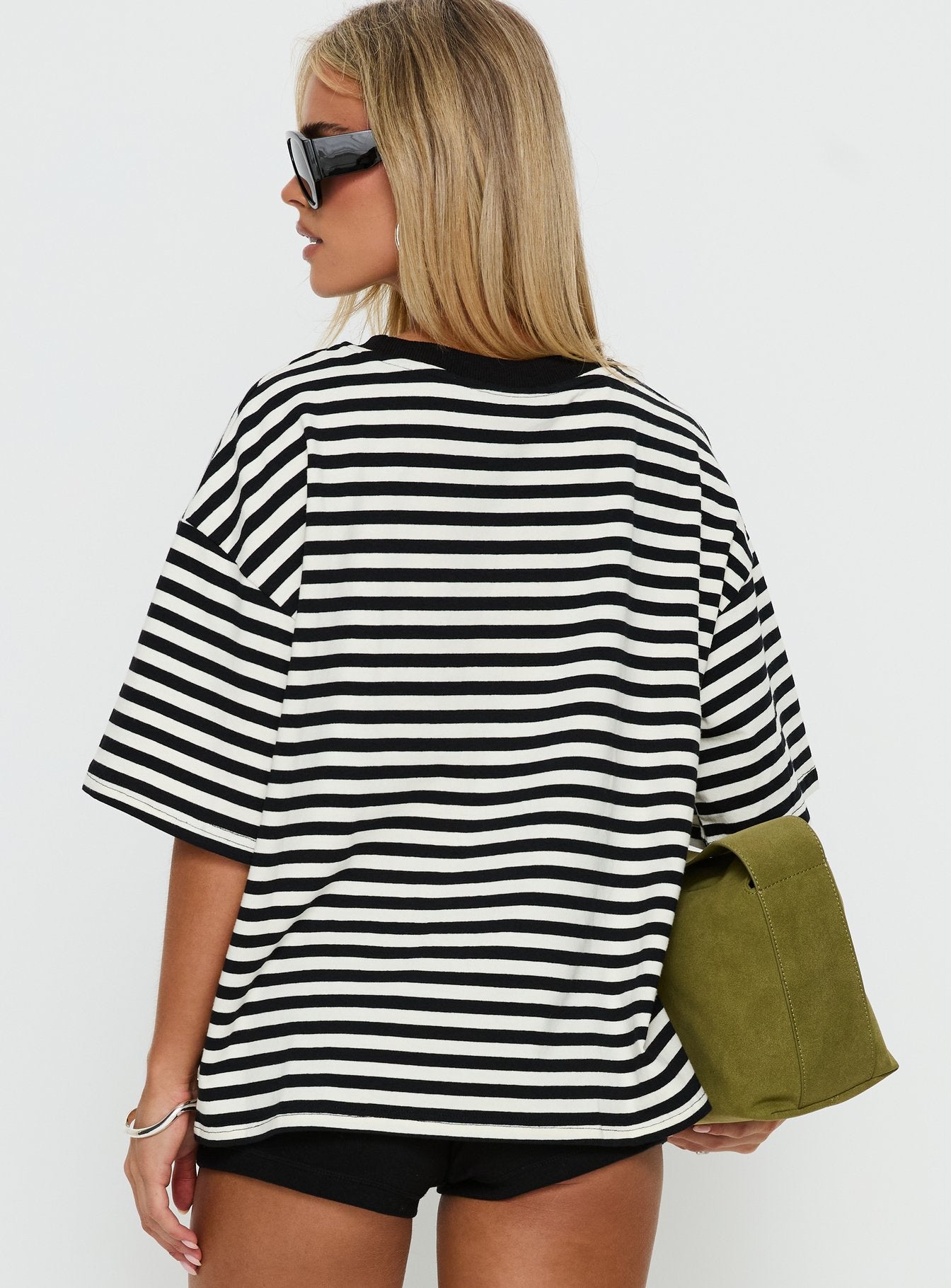 Settle Down Short Sleeve Top Black / White Stripe - Image 5