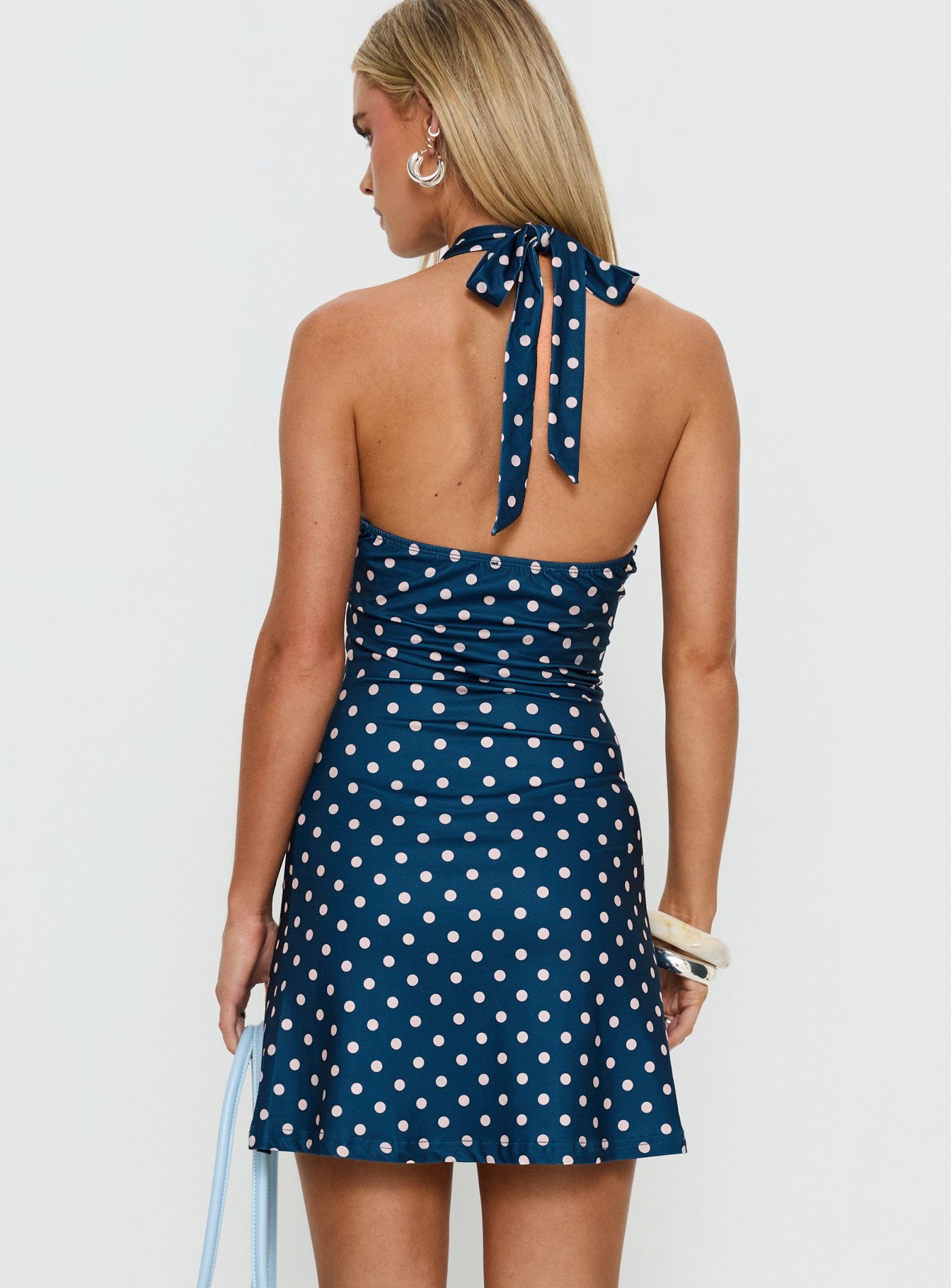 Priscelle Halter Mini Dress Navy / Pink Polka Dot - Image 4