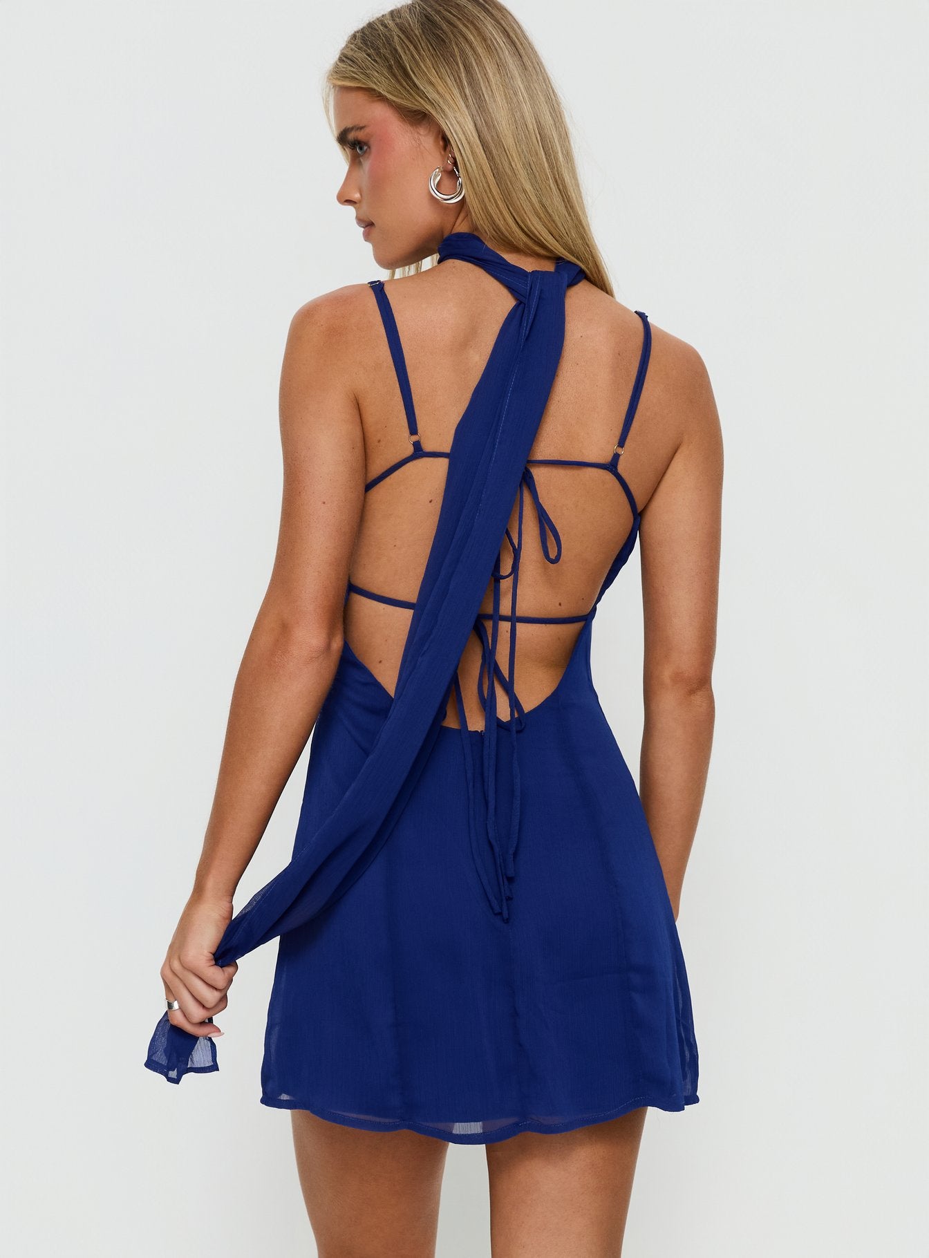 Jadira Scarf Mini Dress Navy - Image 4