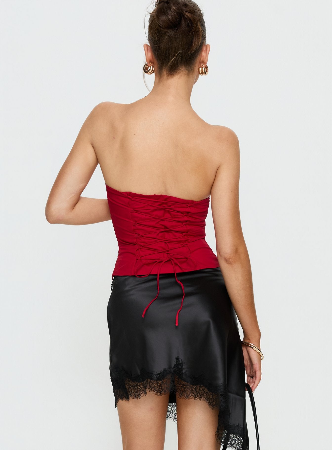Idette Lace Asymmetrical Mini Skirt Black - Image 5
