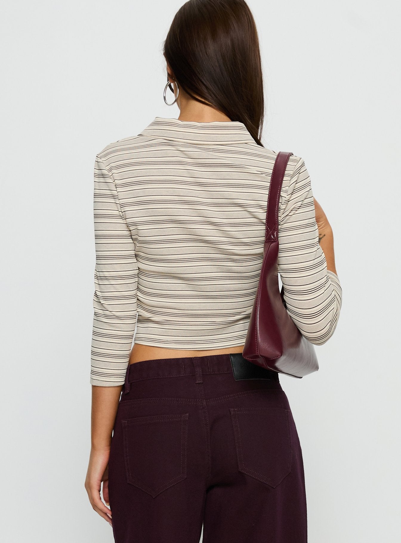 Jaeda Collared 3/4 Sleeve Top Stripe - Image 4
