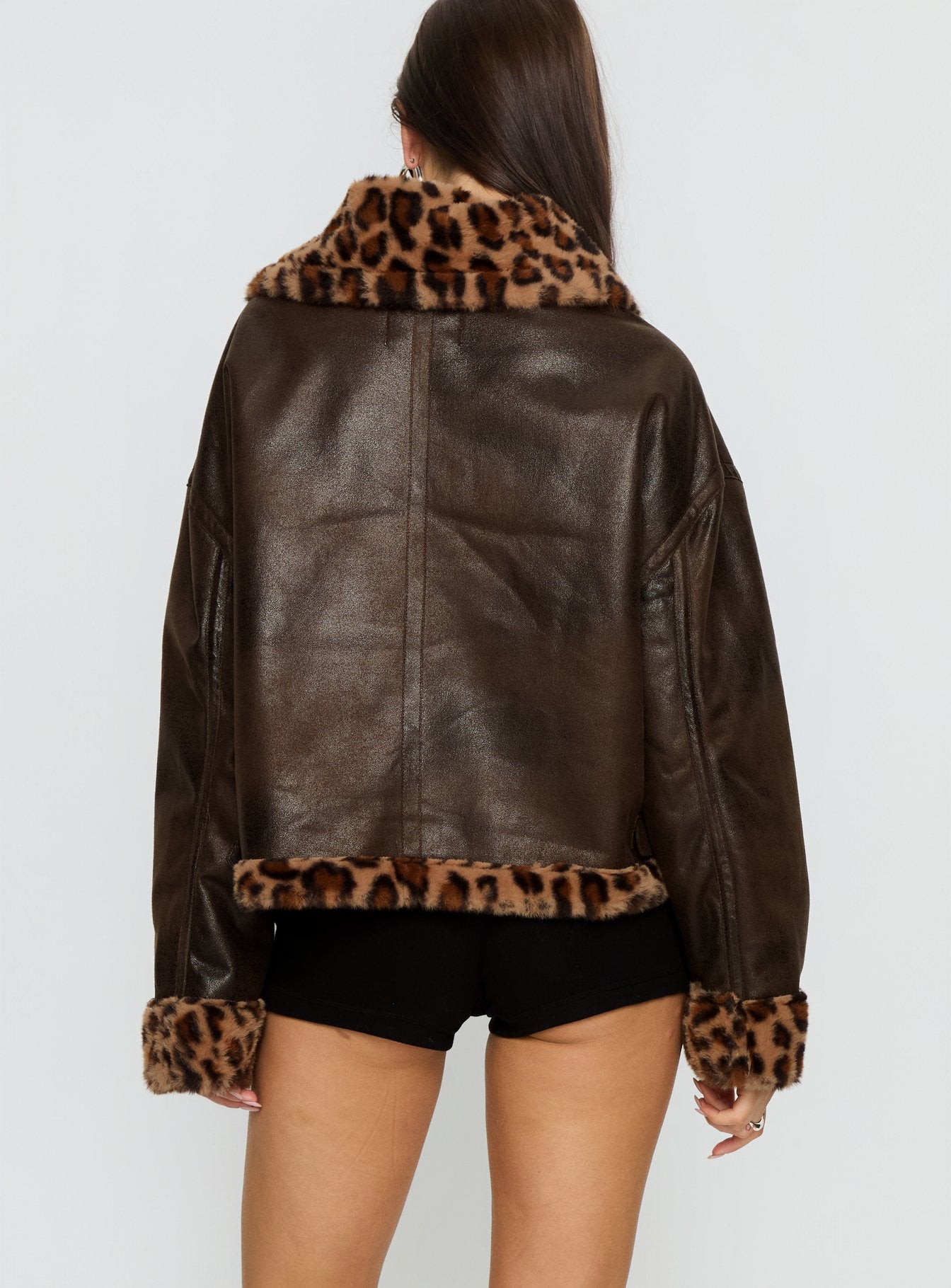 Brandyn Faux Fur Trim Jacket Brown / Leopard - Image 5