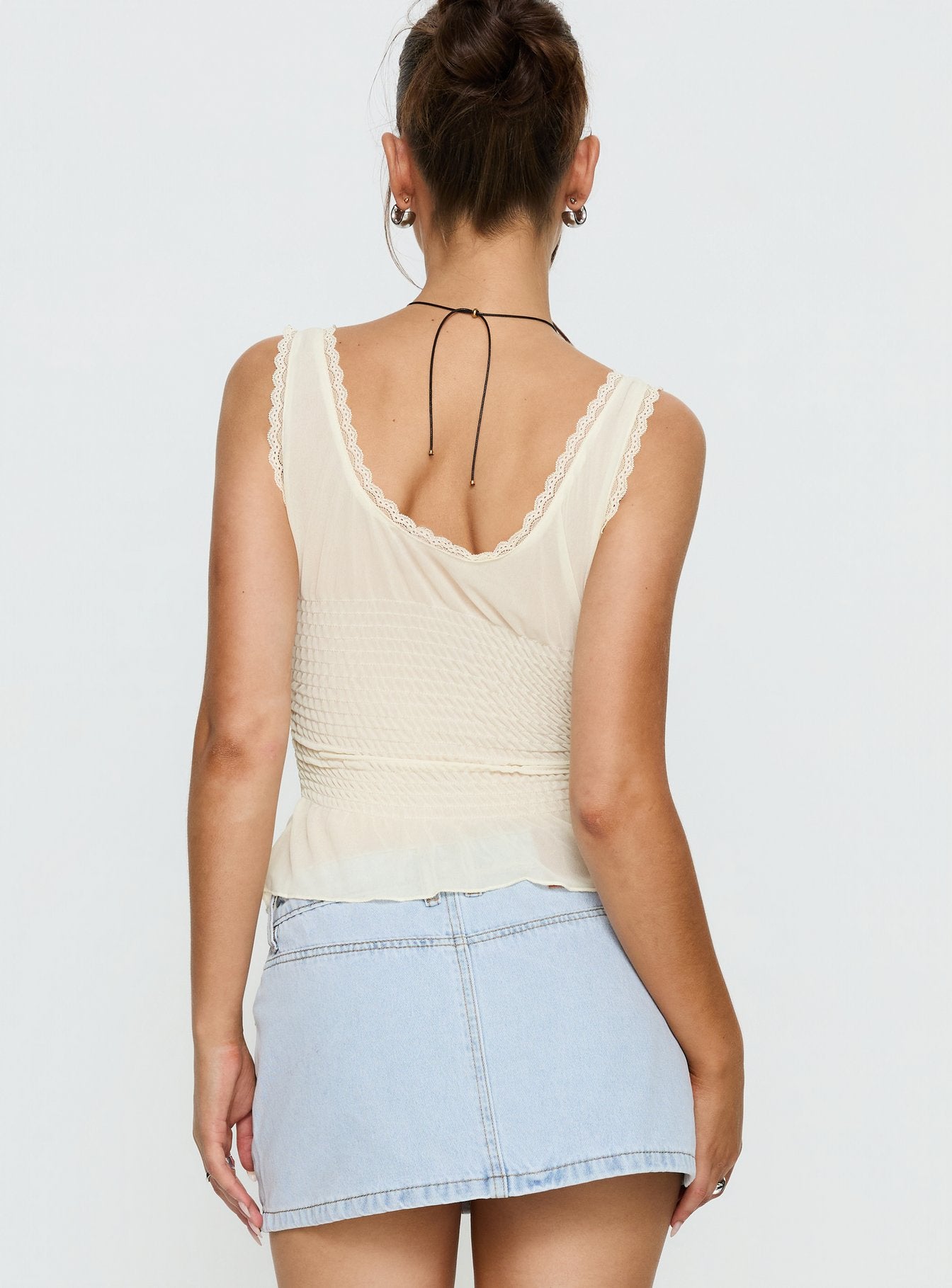 Naelina Sheer Tie Up Top Butter - Image 4