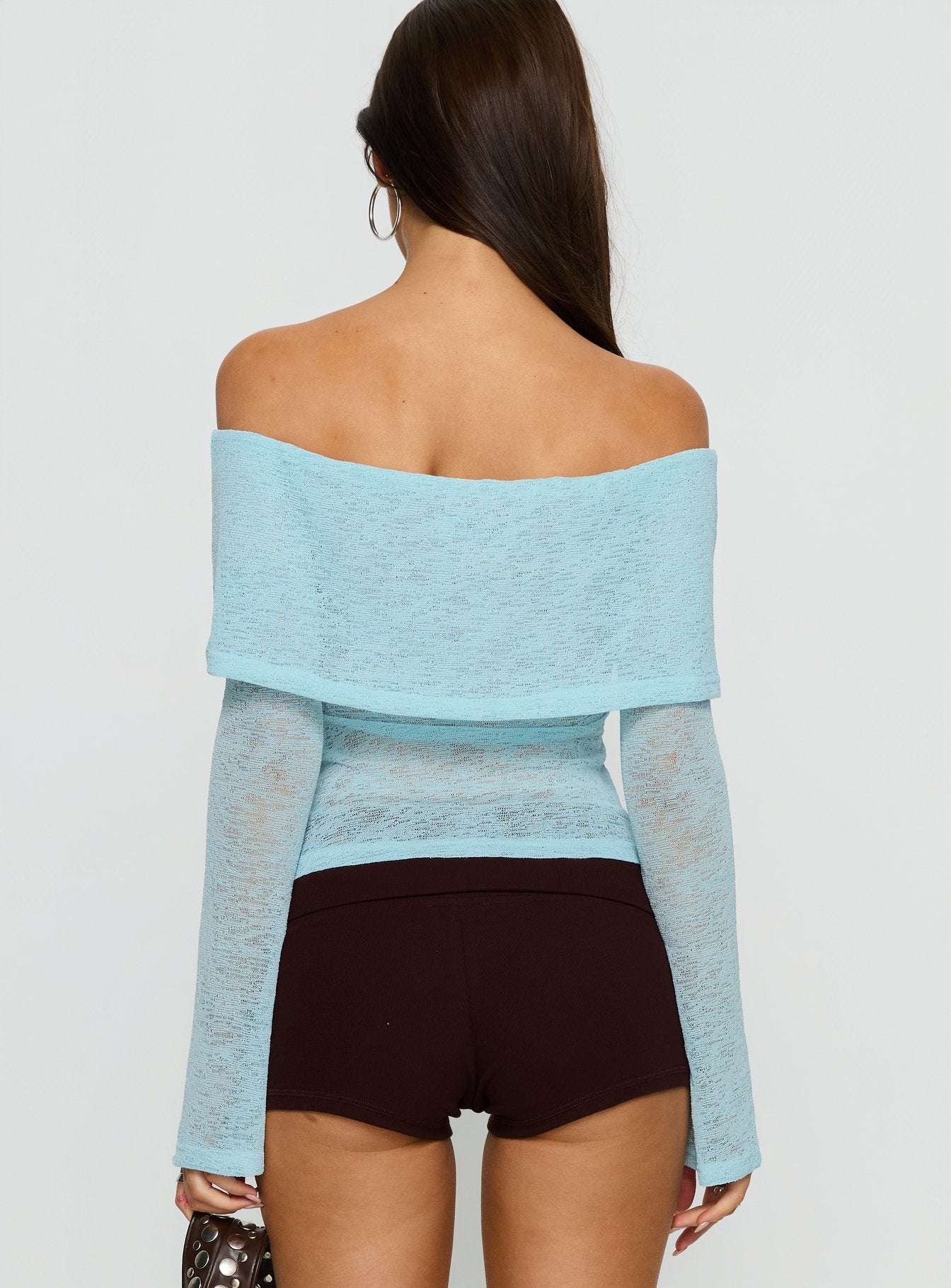 Chanice Off Shoulder Long Sleeve Top Blue - Image 4