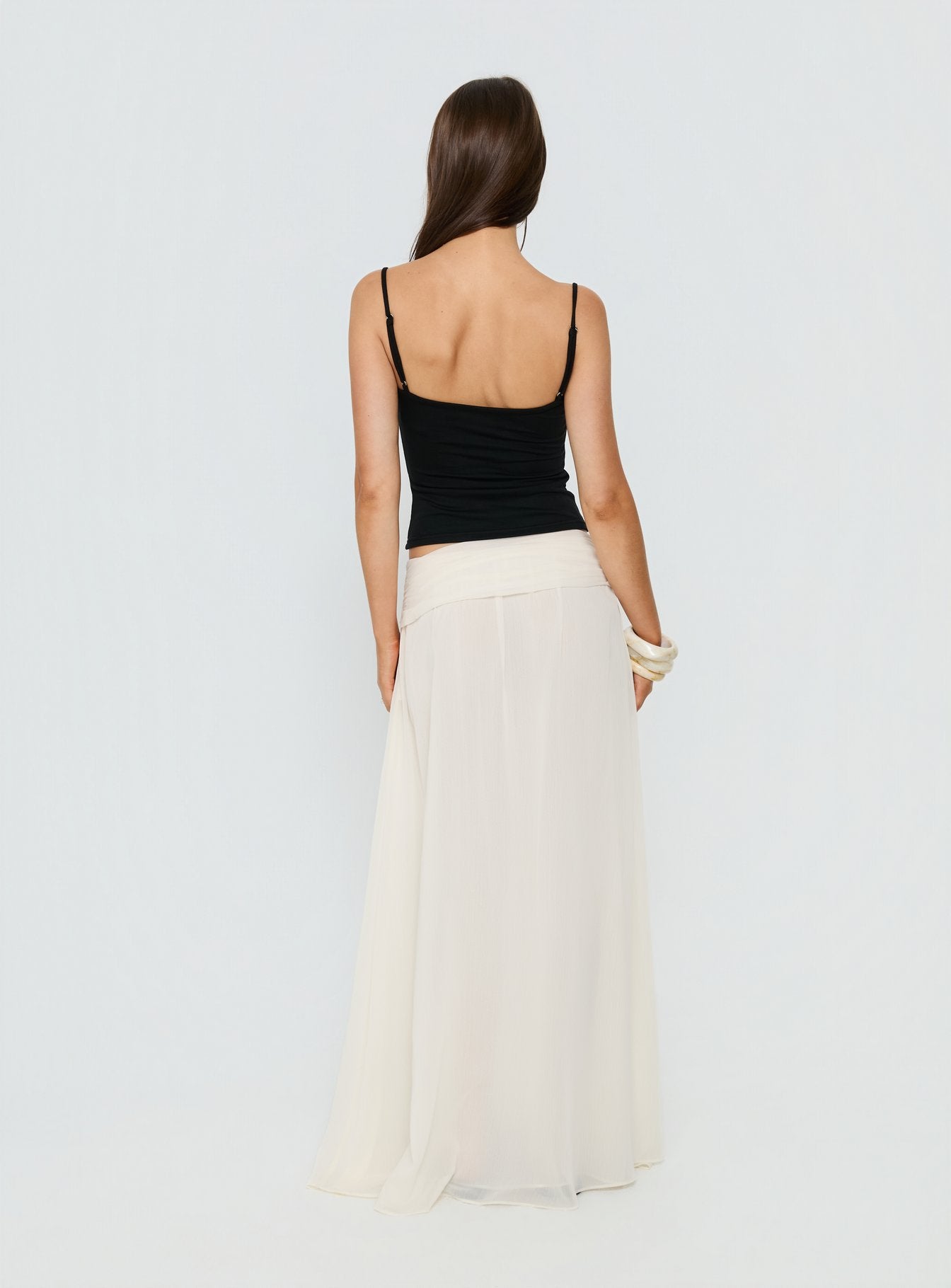 Kaledia Chiffon Draped Maxi Skirt Cream - Image 5