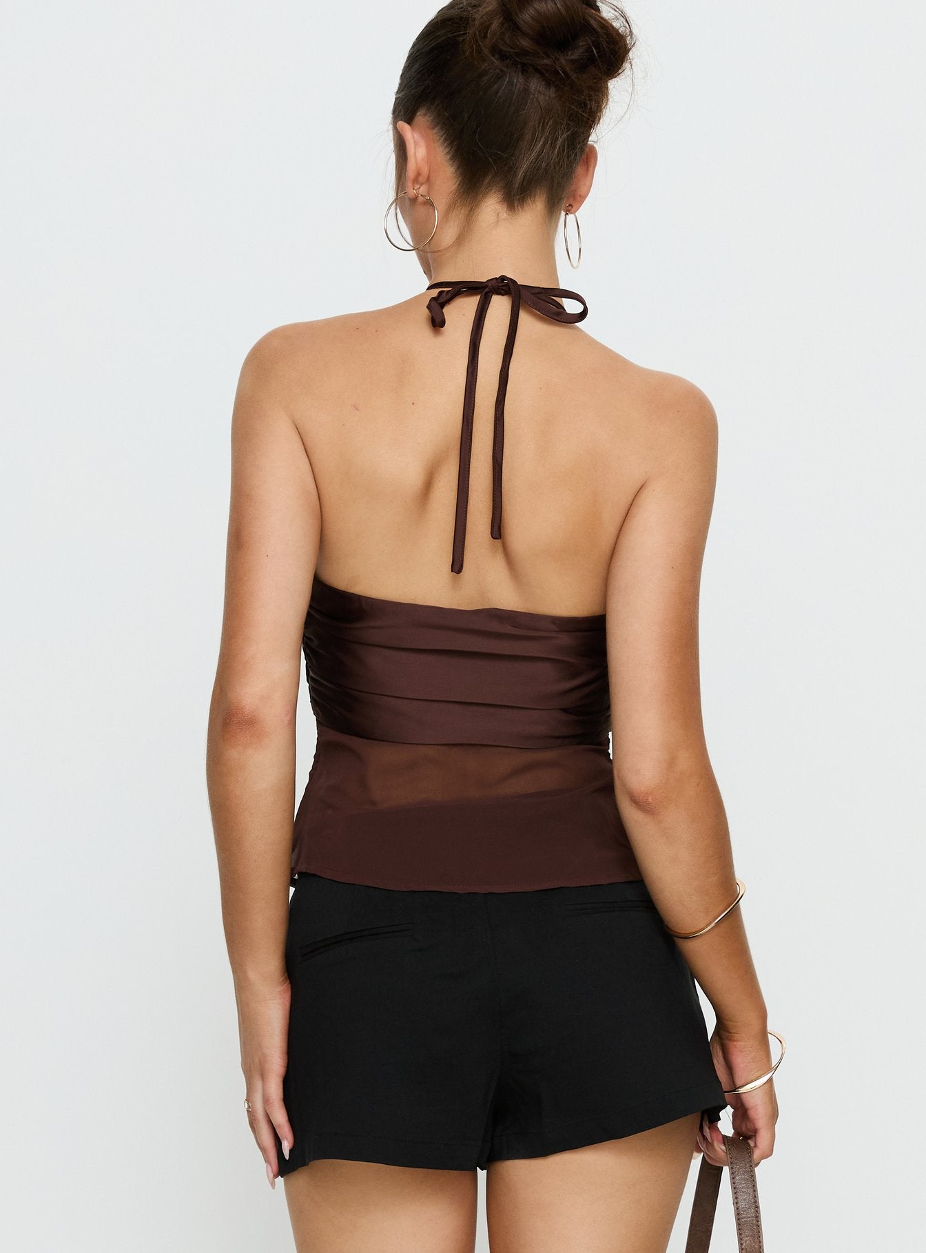 Whisperer Halter Chiffon Top Brown - Image 4