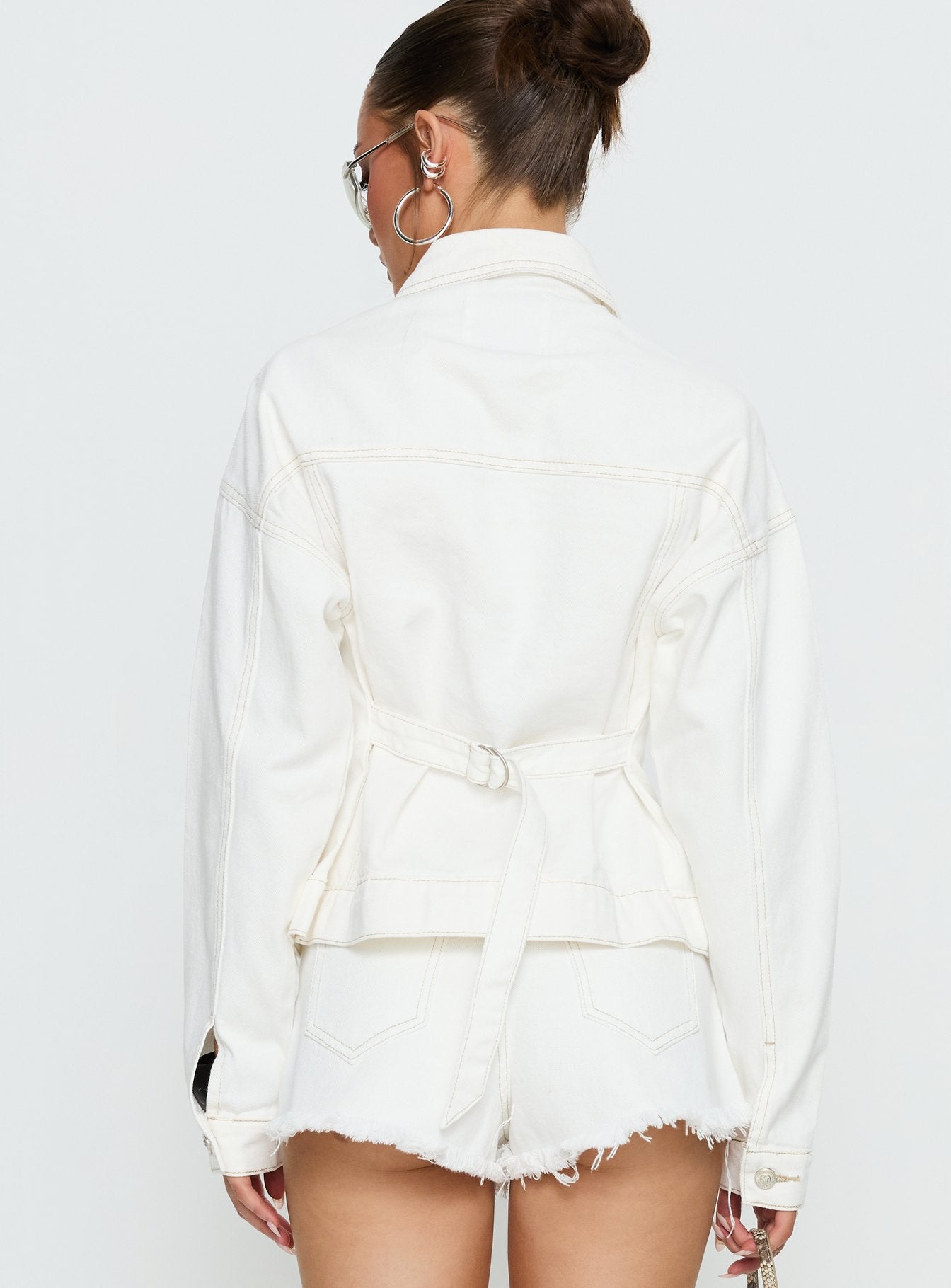 Caresse Cinched Denim Jacket White - Image 5
