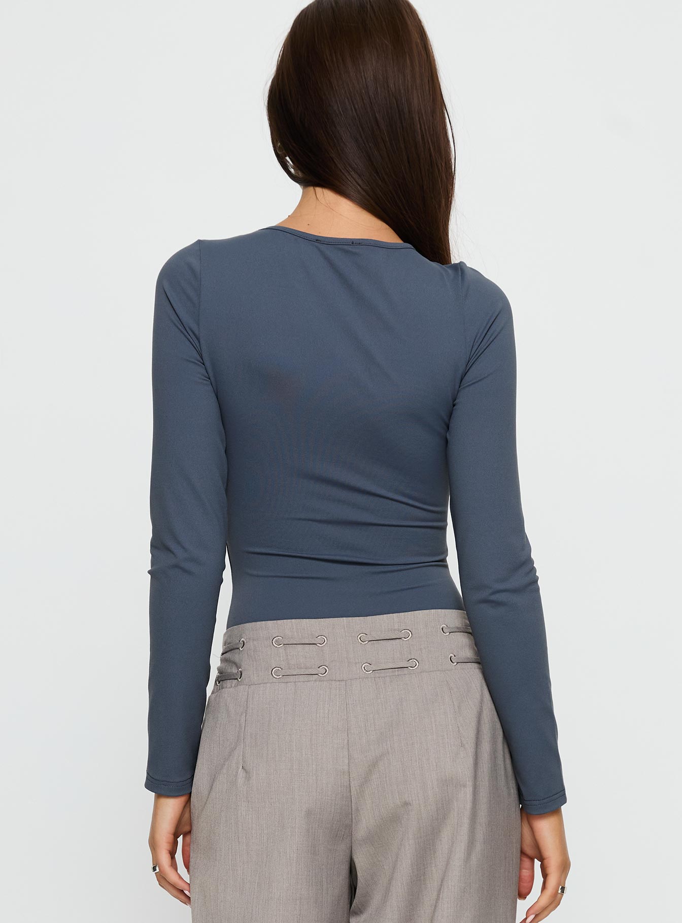 Make It Yours Cut Out Long Sleeve Bodysuit Slate - Image 4