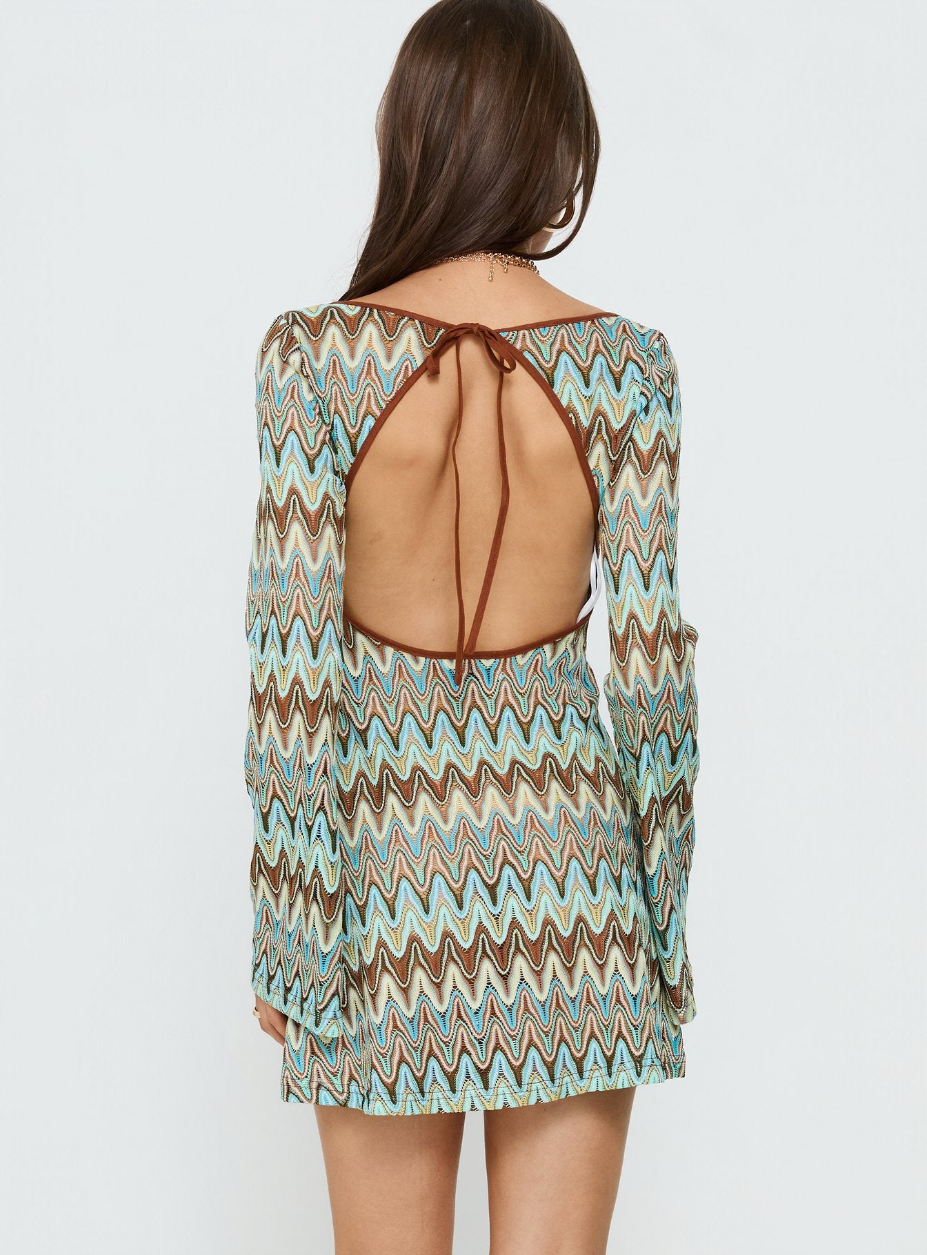 Rizario Long Sleeve Crochet Mini Dress Blue Multi - Image 5