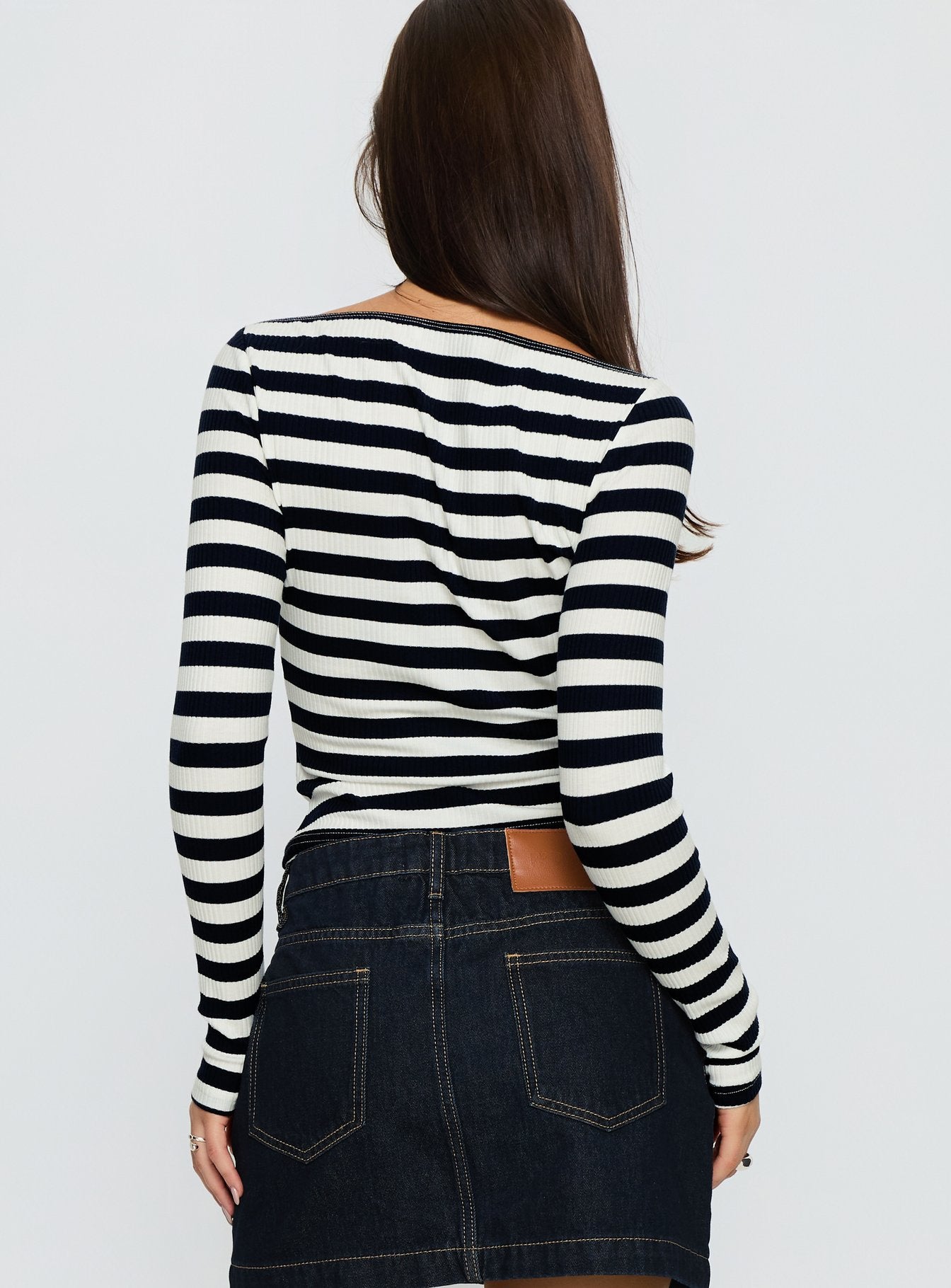 Tashana Long Sleeve Boat Neck Top Navy Stripe - Image 5