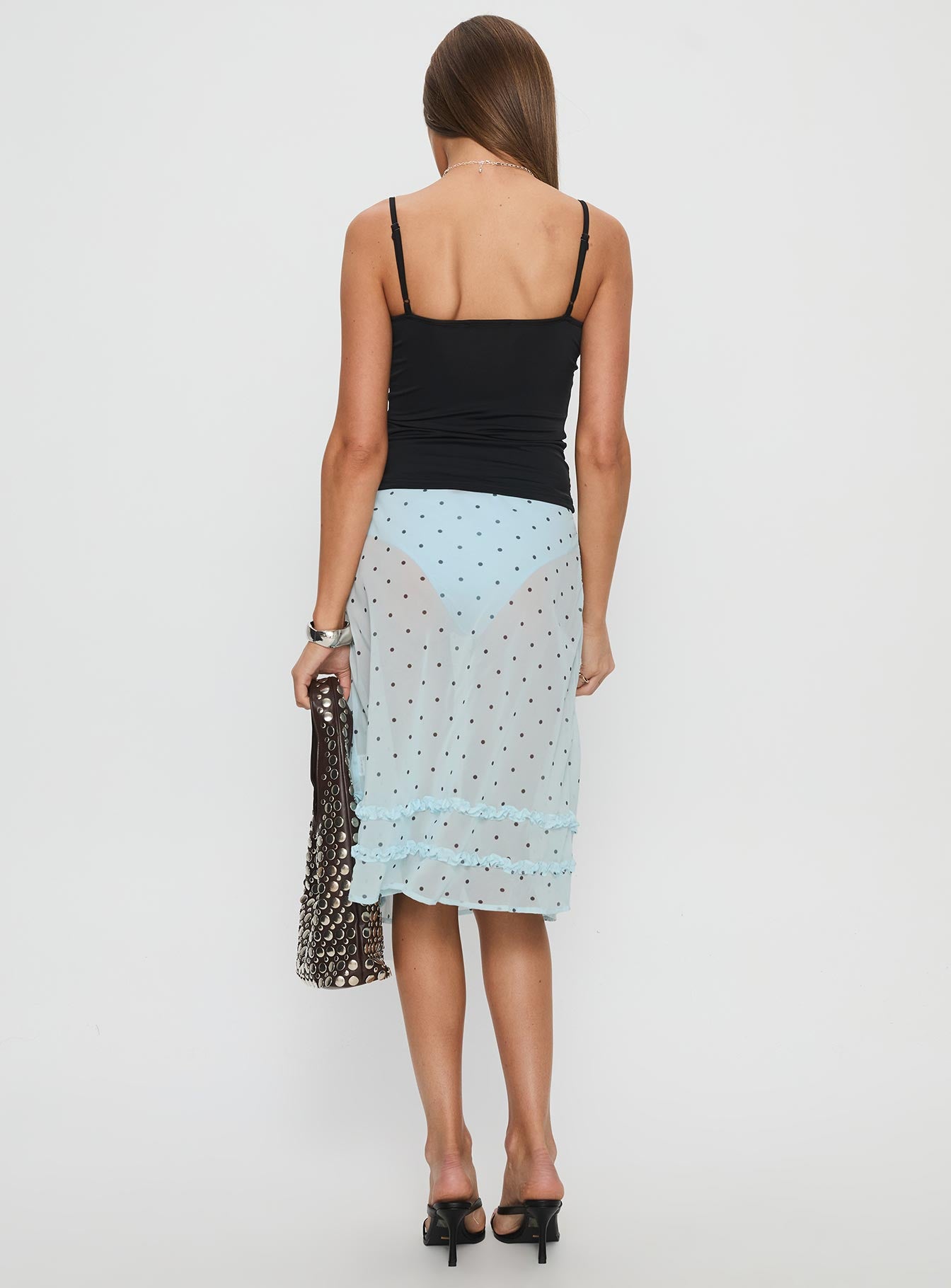 Lyza Sheer Midi Skirt Blue Polka - Image 5