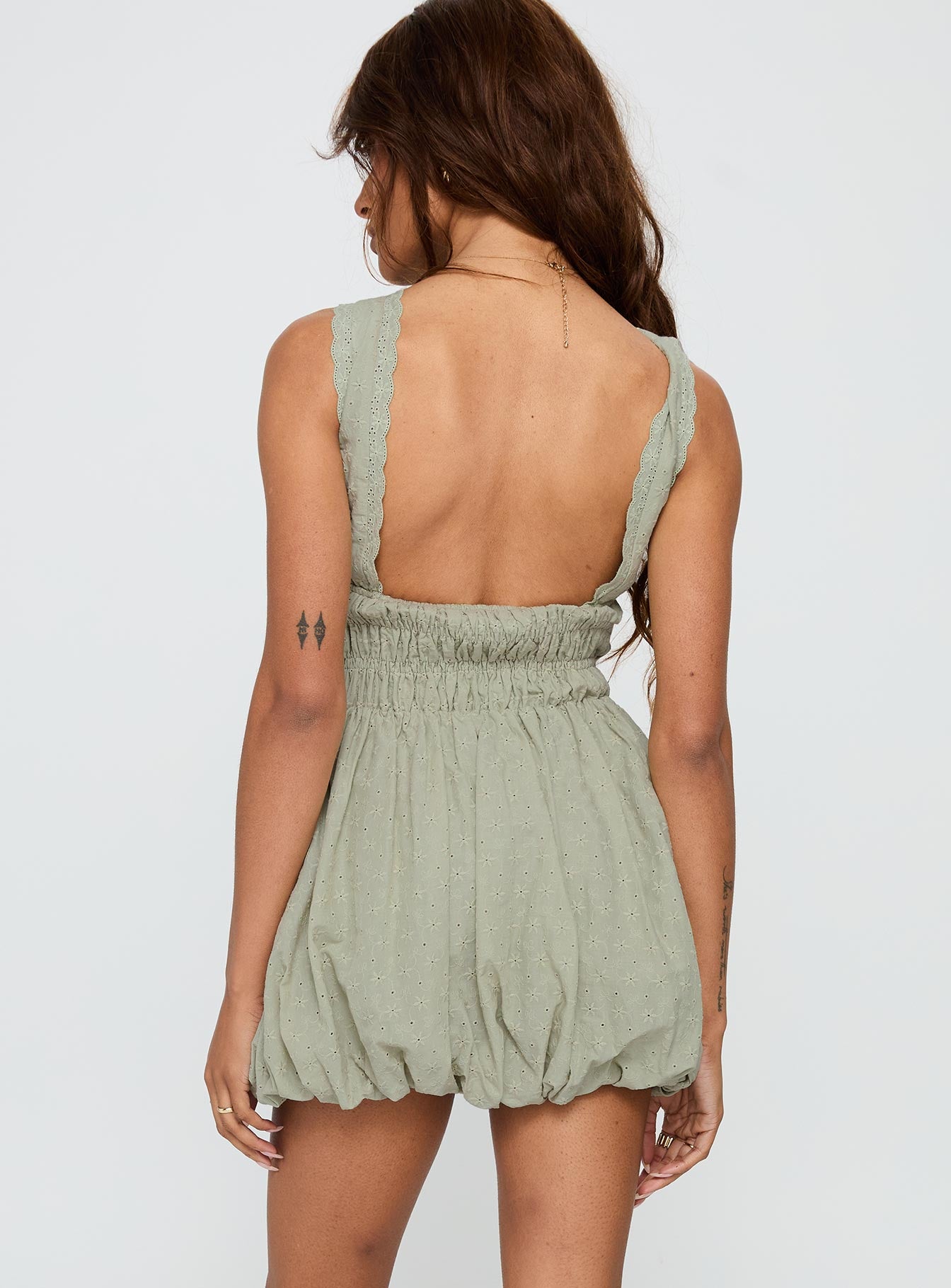 Vittoria Bubble Hem Mini Dress Sage - Image 5