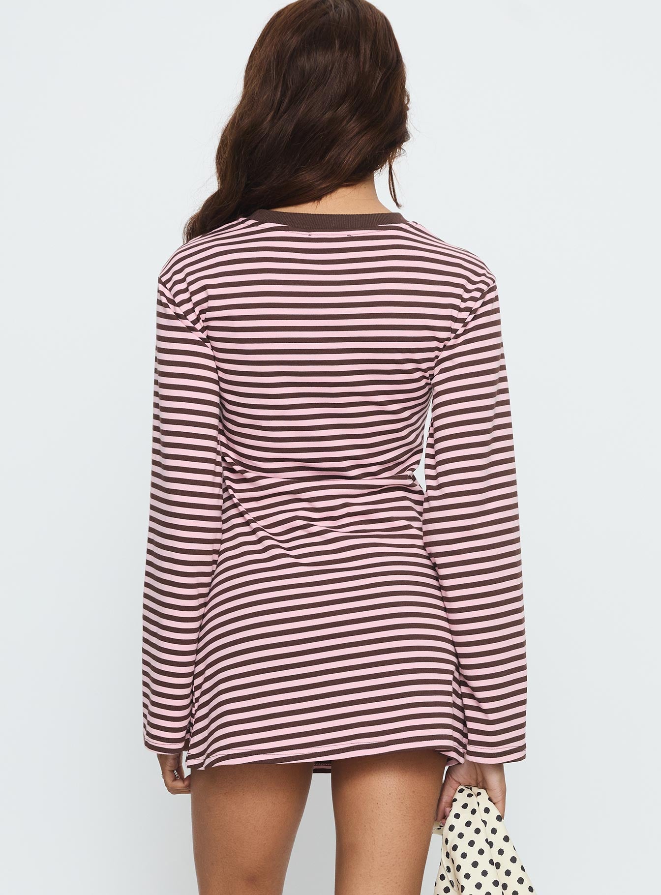 Lulolah Long Sleeve Mini Dress Chocolate / Pink Stripe - Image 4