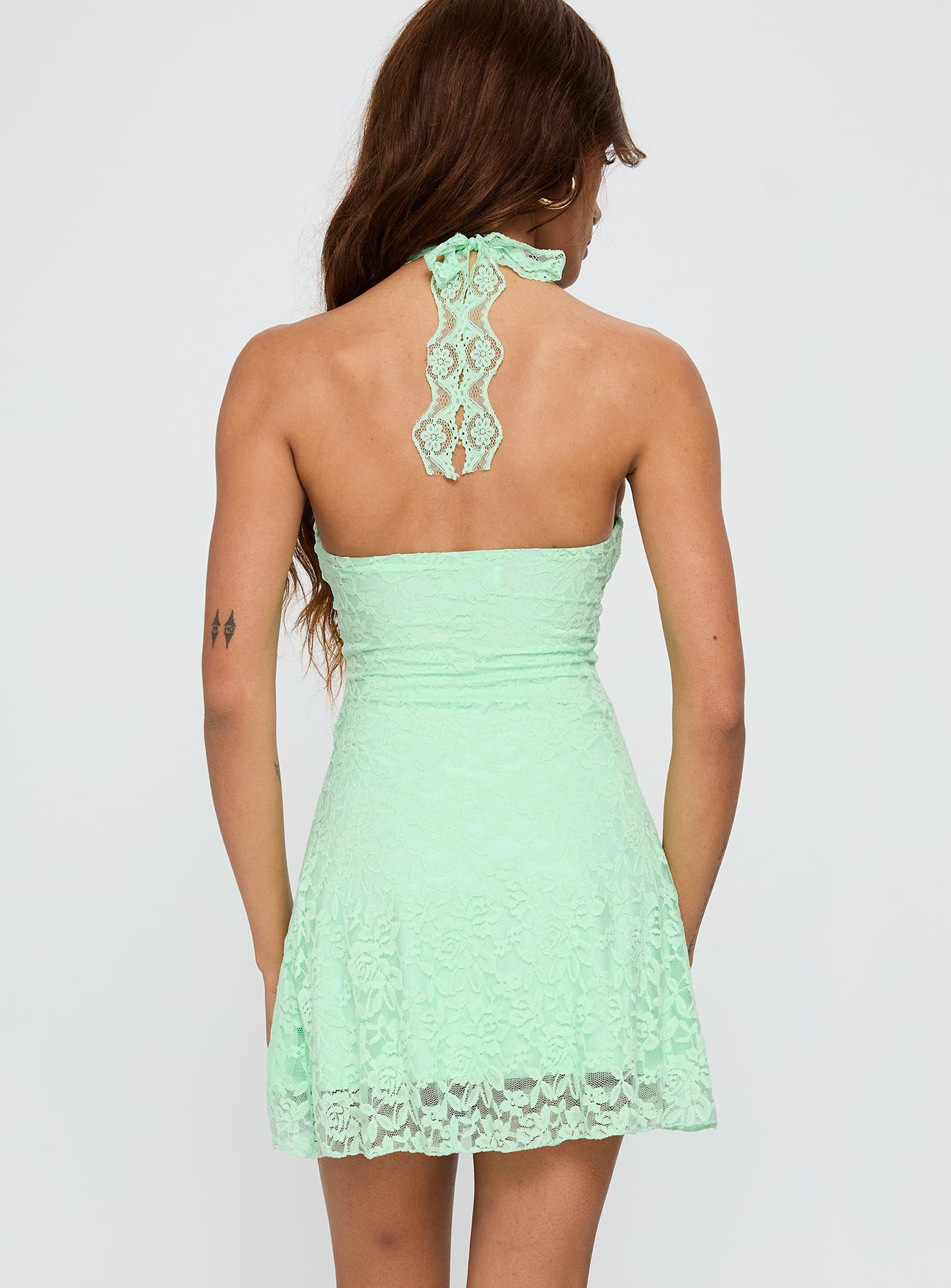 Front Page Halter Lace Mini Dress Aqua - Image 4