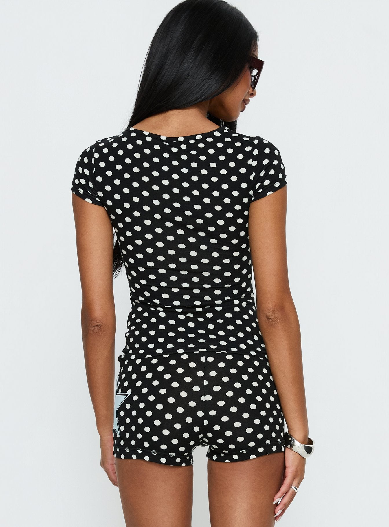 Elacie Graphic Baby Tee Black Polka Dot - Image 5