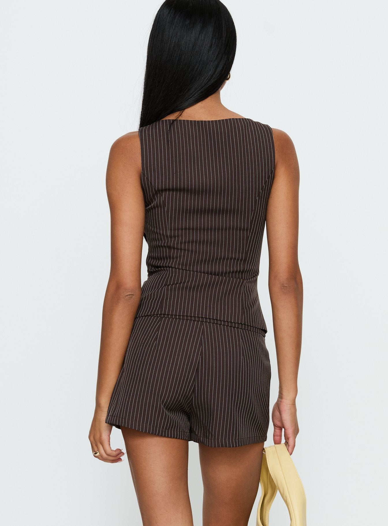 Party Invitations Tailored Shorts Brown Pinstripe - Image 5