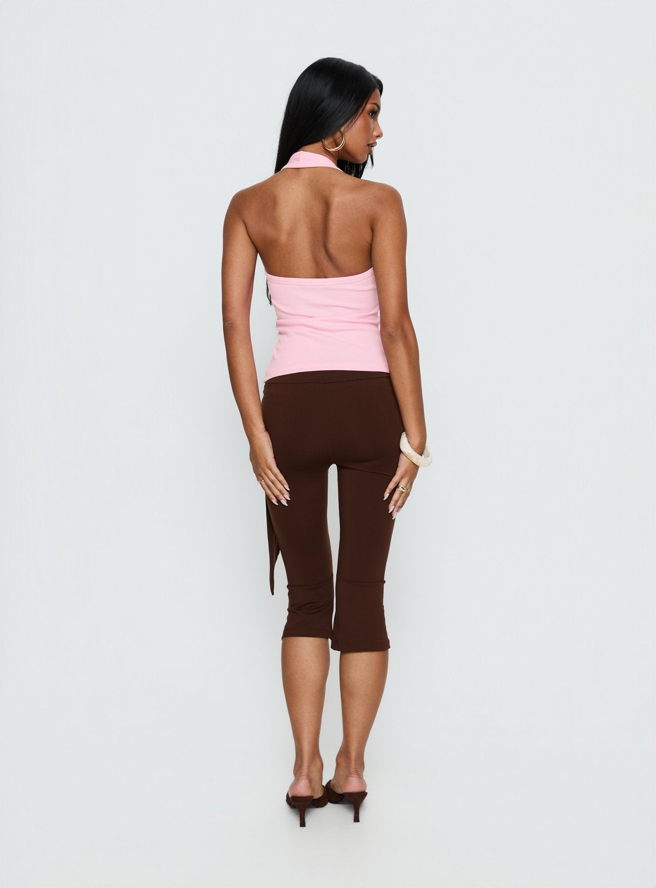 Lizana Tie Side Capri Pants Brown - Image 5