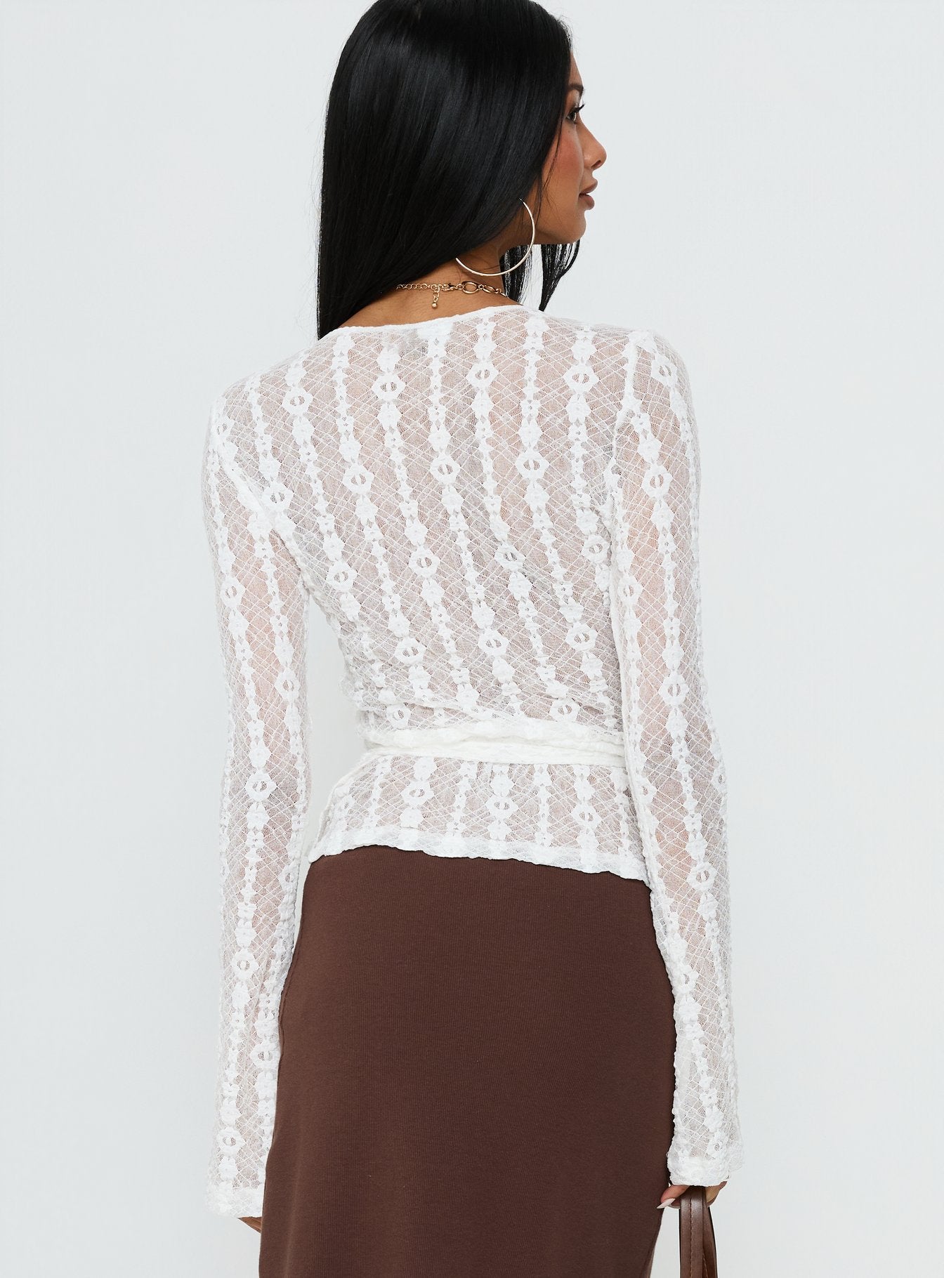 Melara Lace Long Sleeve Wrap Top White - Image 5