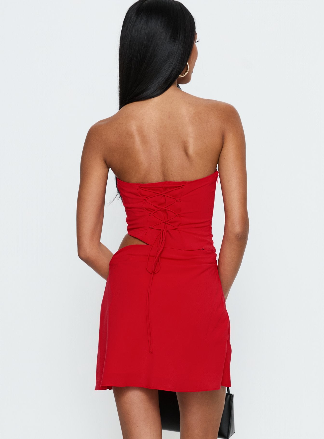 Jasira Strapless Drape Mini Dress Bold Red - Image 4