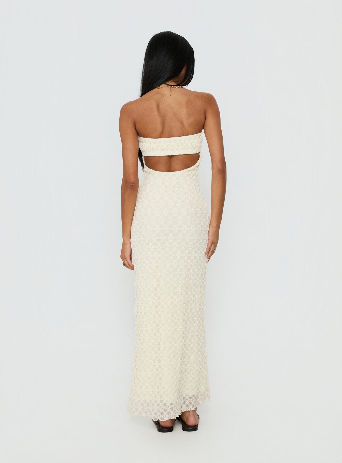 Aryela Strapless Textured Maxi Dress Cream - Image 5