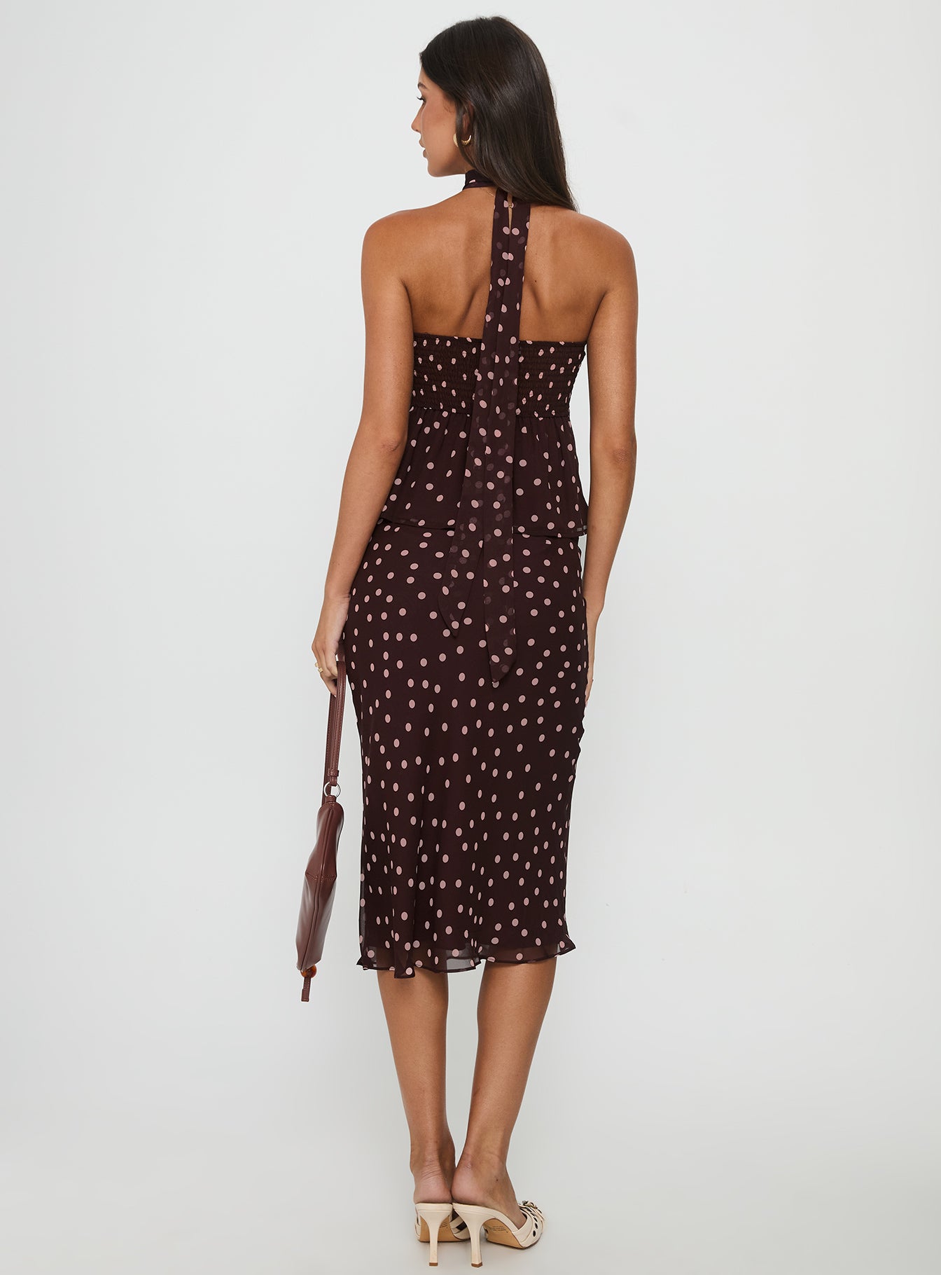 Sydni Midi Bias Cut Skirt Chocolate / Pink Polka - Image 5