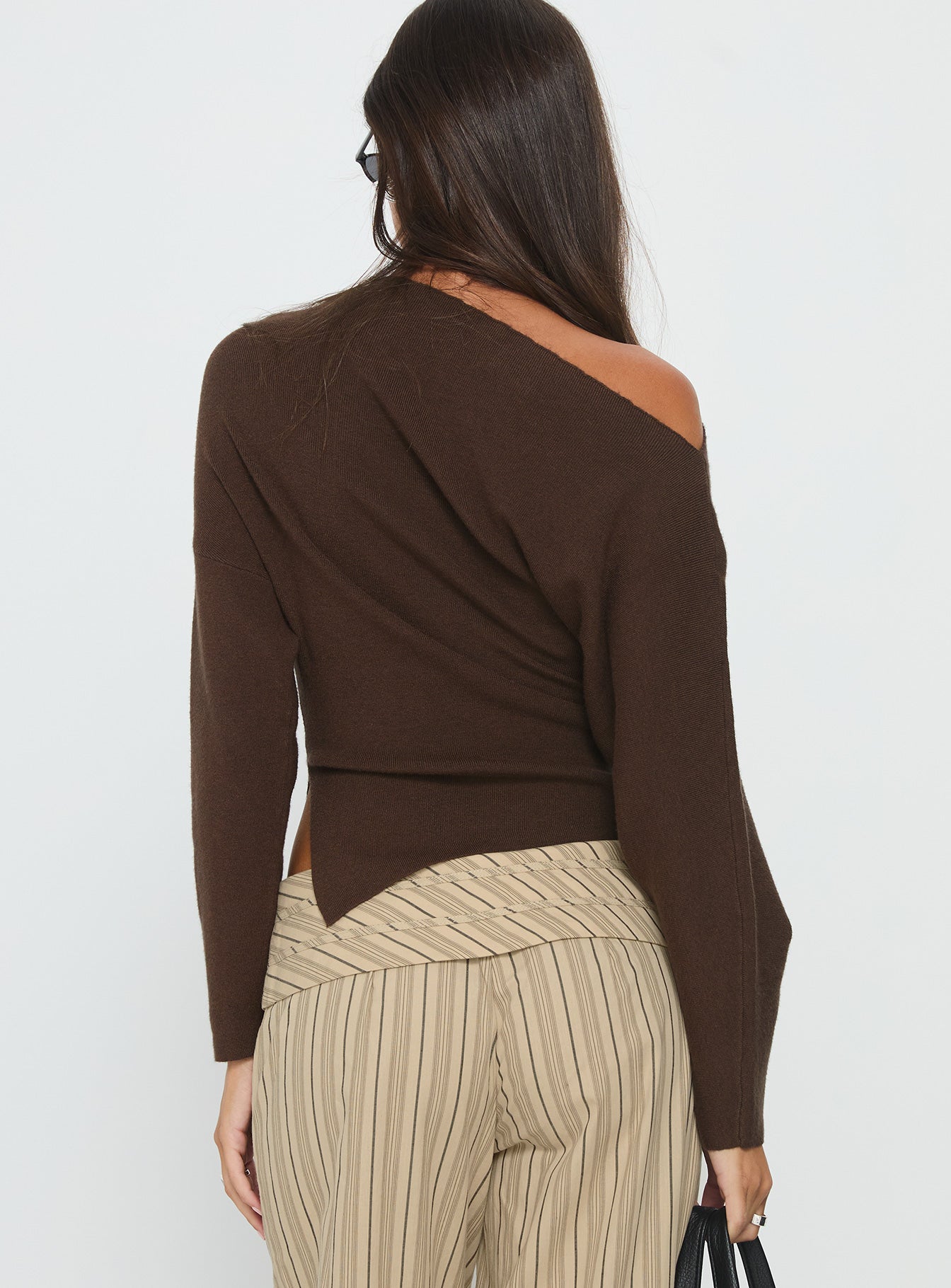 Kaelith Off Shoulder Knit Sweater Brown - Image 5