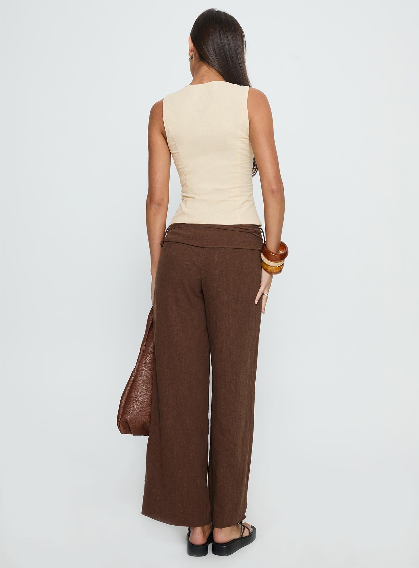 Silver Moon Linen Blend Tie Pants Brown Petite - Image 5