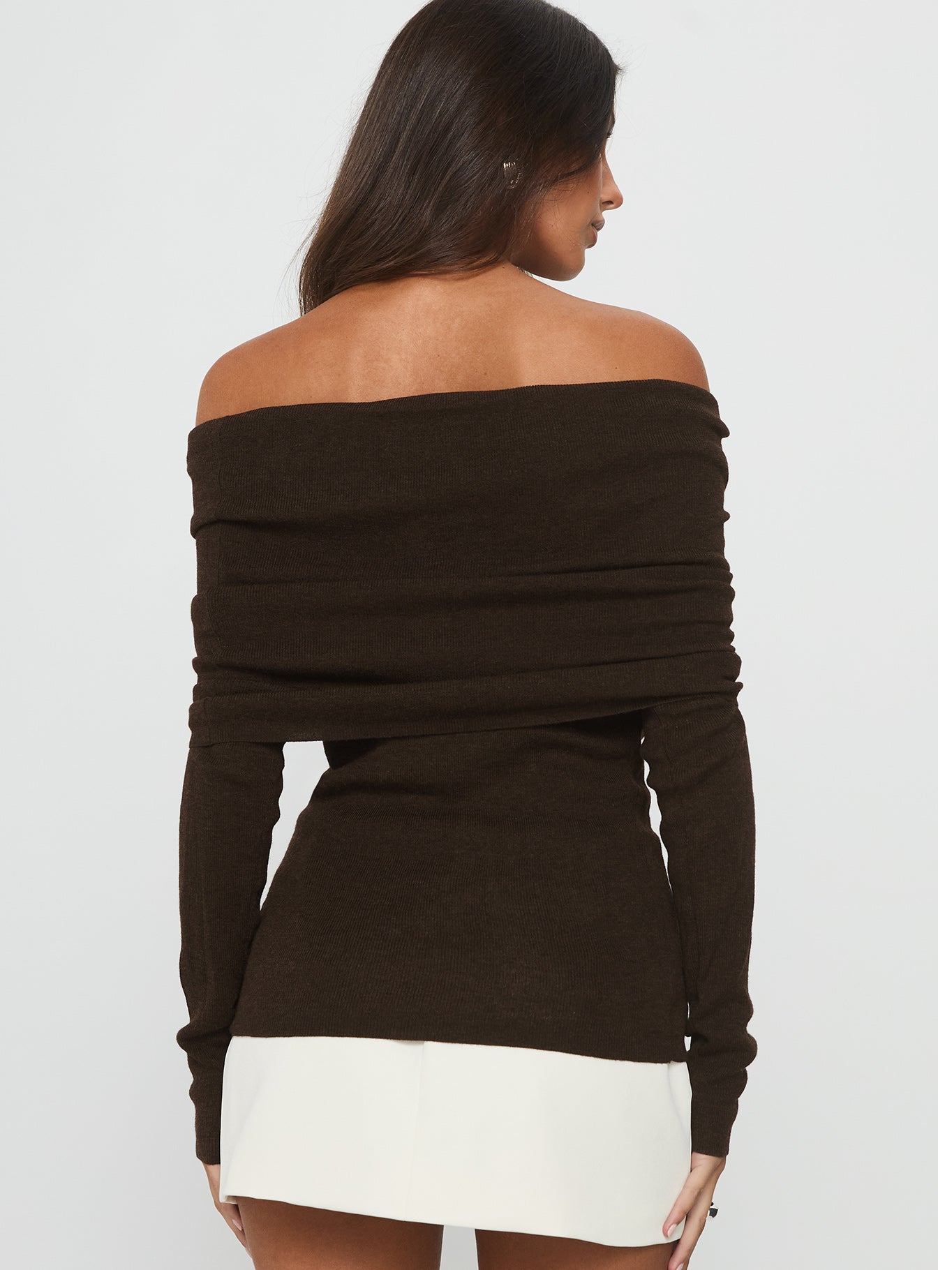 Florrie Off Shoulder Foldover Long Sleeve Top Chocolate - Image 4