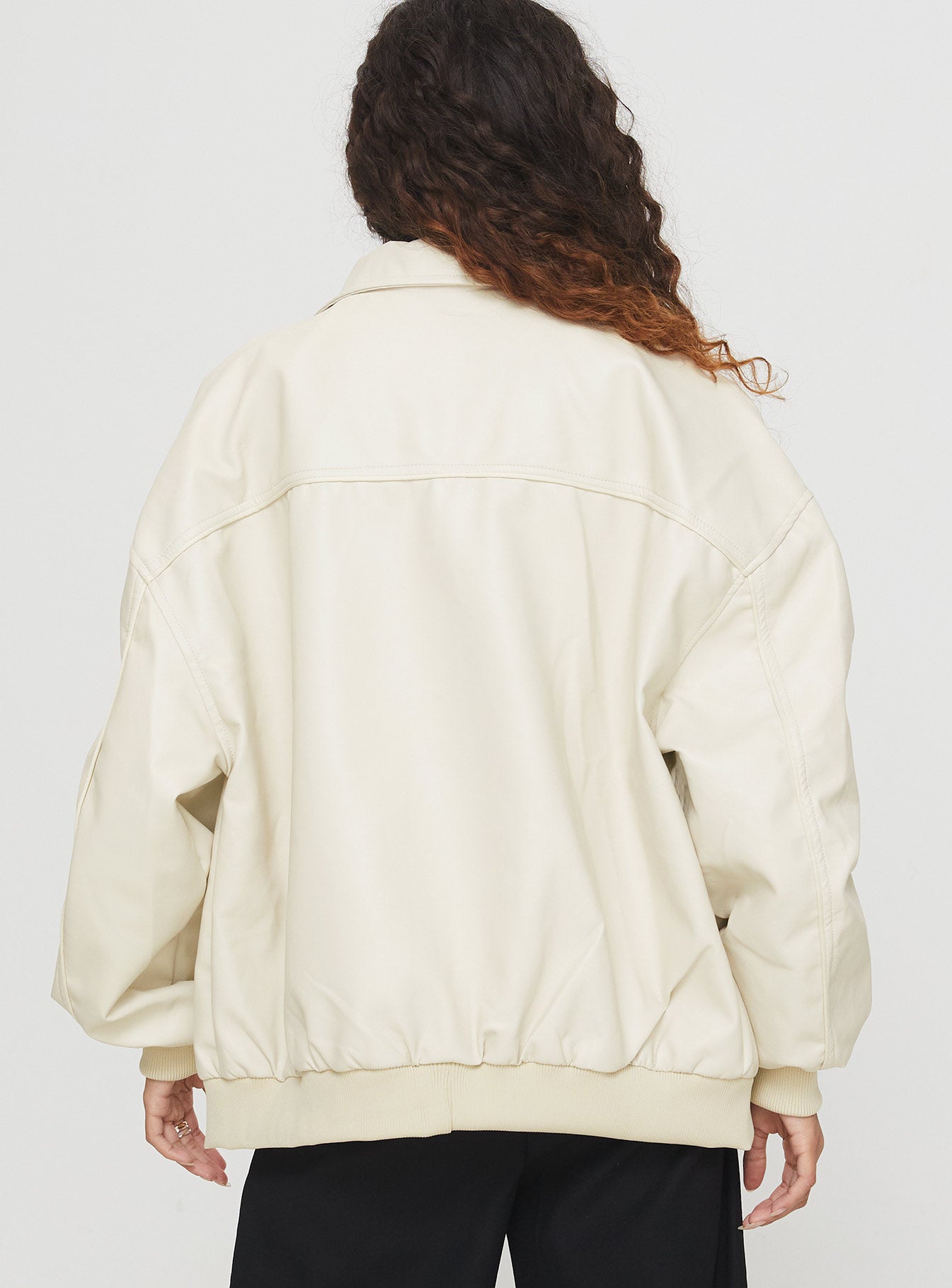 Goldsmith Faux Leather Bomber Jacket Cream - Image 5