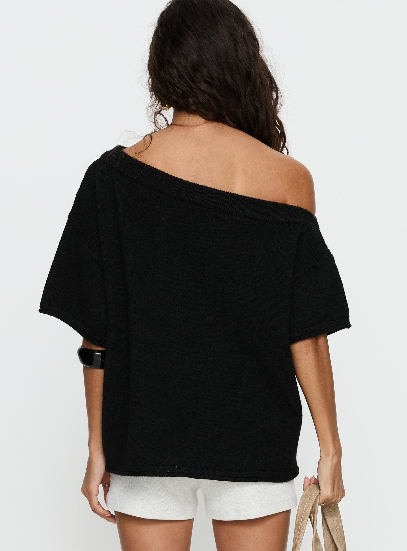 Kourta Off Shoulder Oversized Knit Top Black - Image 5