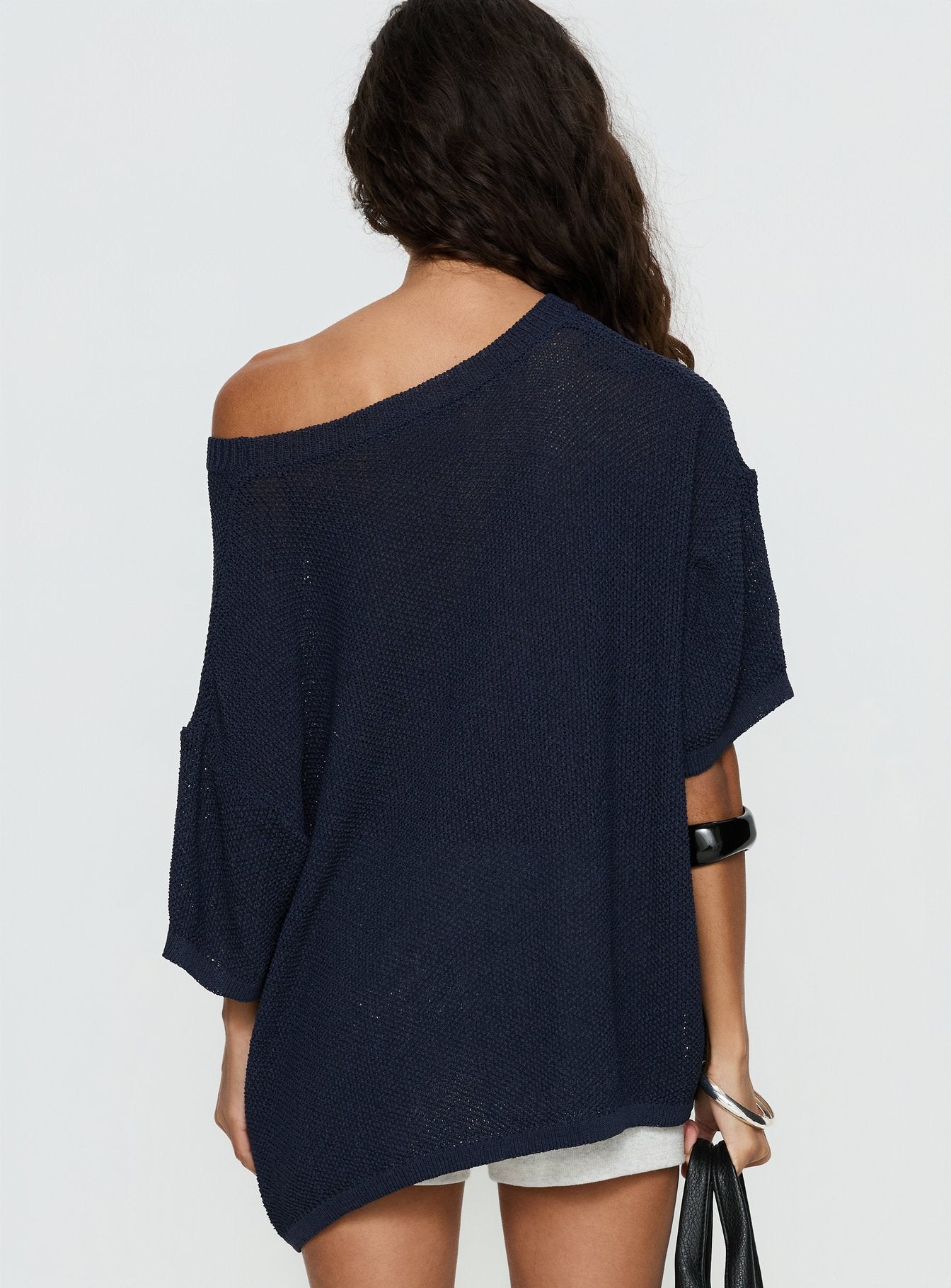 Seara Off Shoulder Knit Top Navy - Image 4