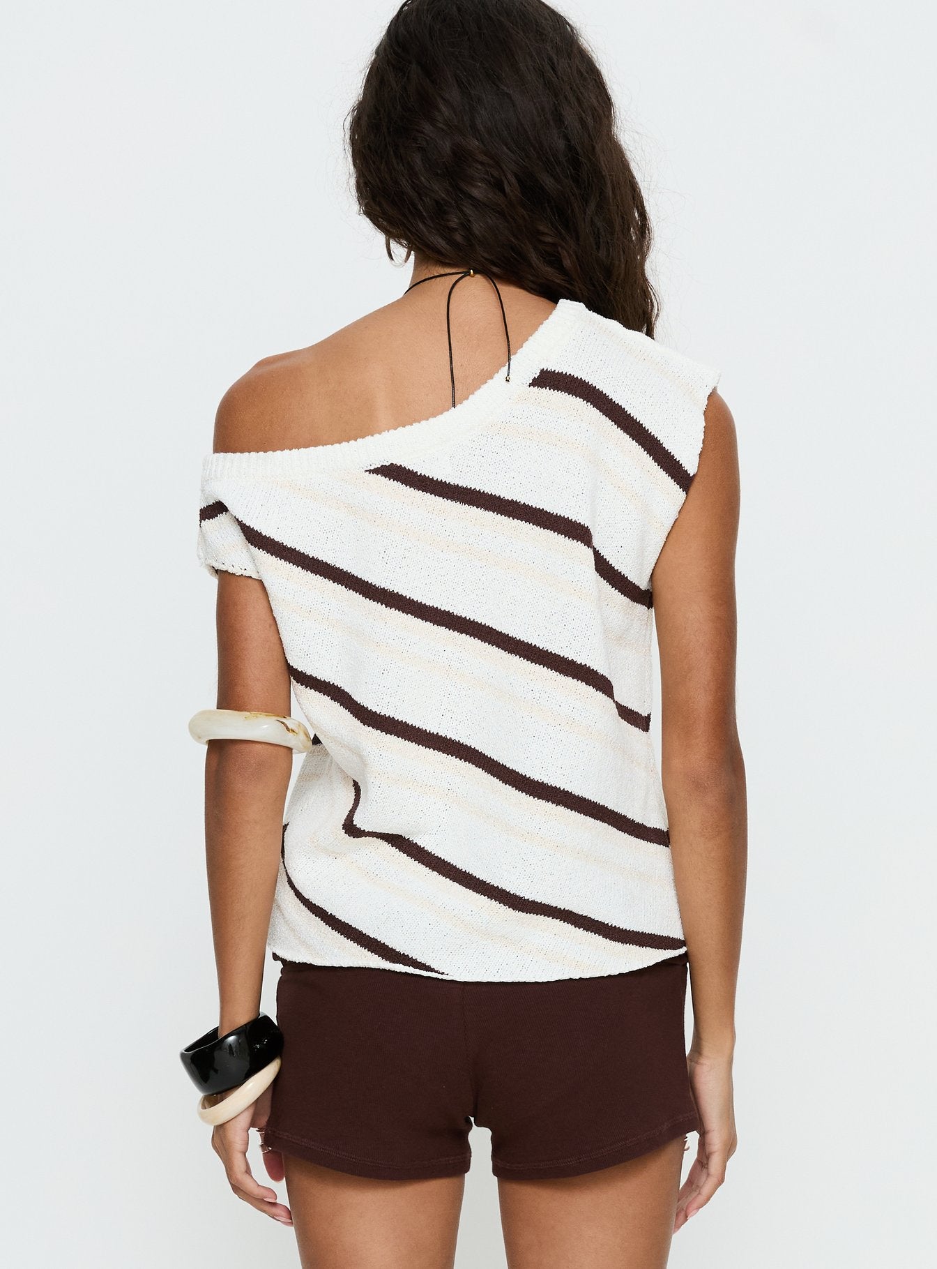 Ashfield Off Shoulder Top White / Beige Stripe - Image 5