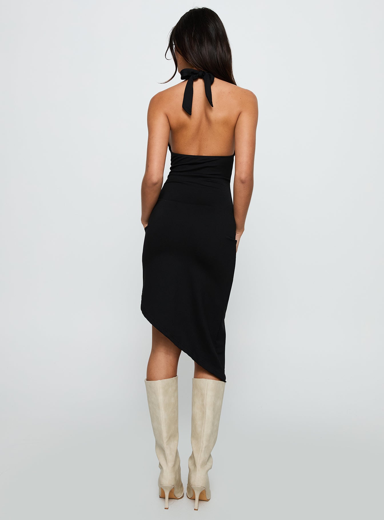 Whimsy Asymmetrical Midi Dress Black - Image 5