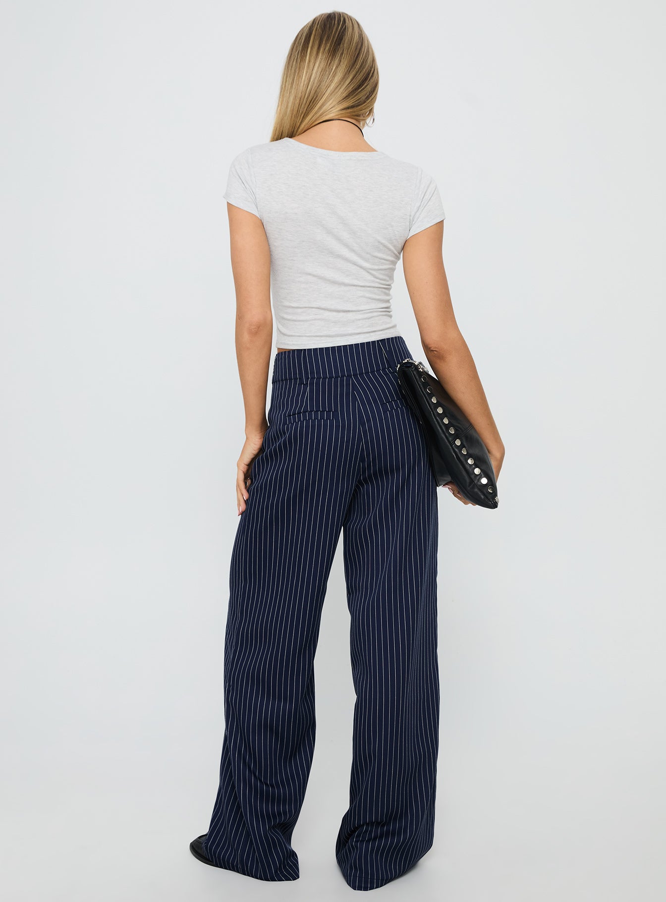 Lorenne Mid Rise Pant Navy Pinstripe - Image 4
