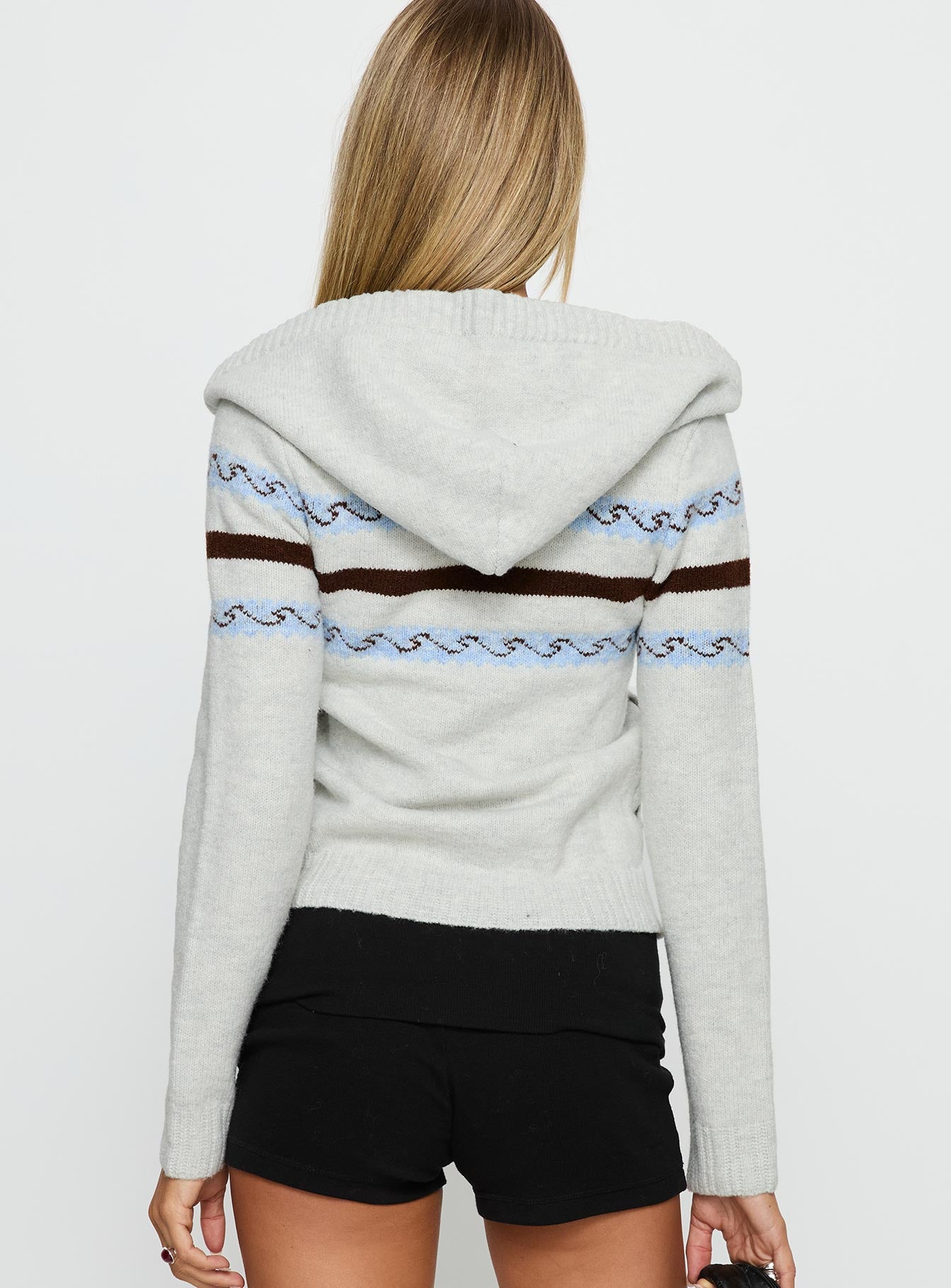 Zaylina Graphic Zip Through Knit Sweater Grey - Image 5