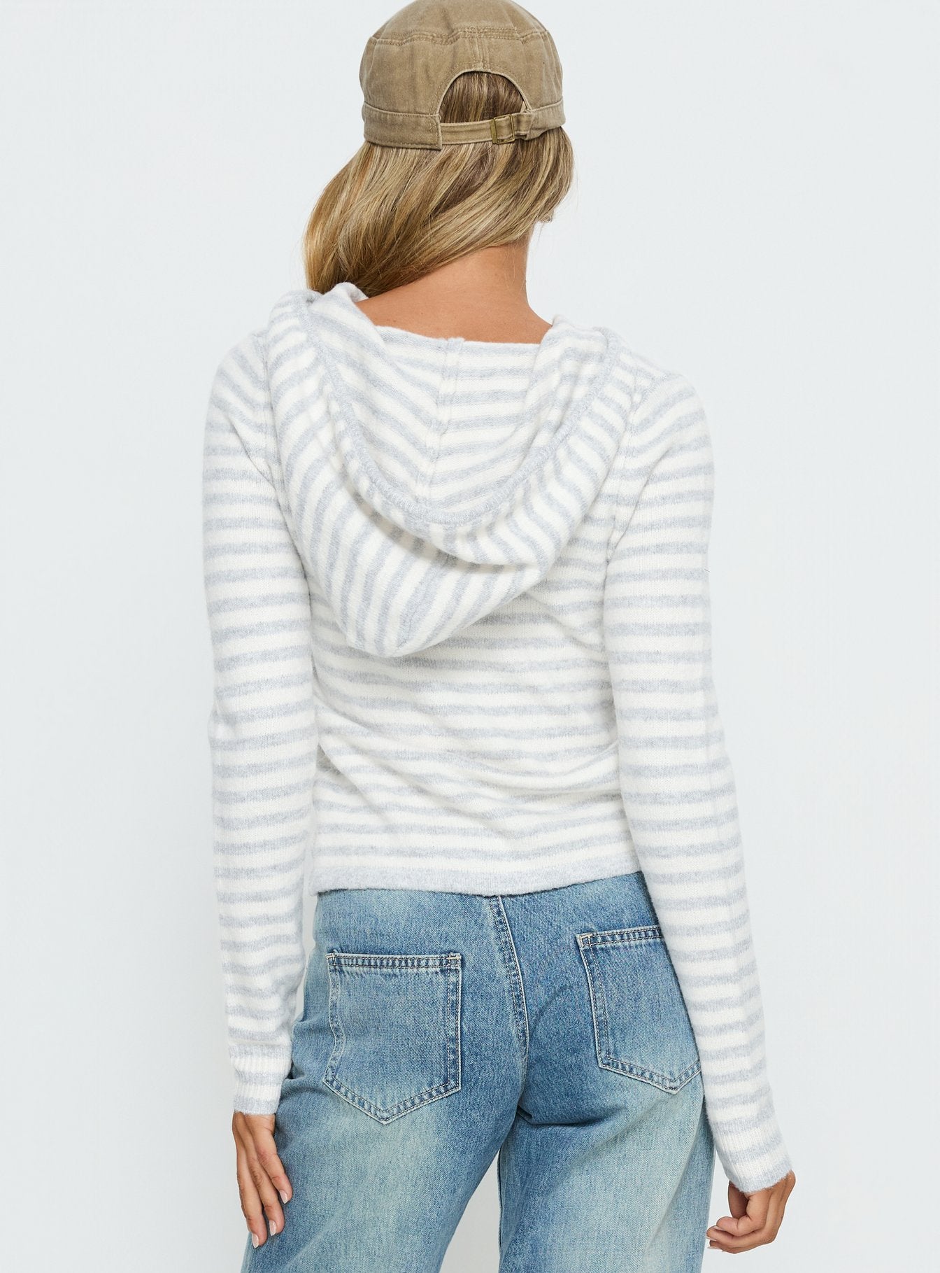 Superstars Zip Through Hoodie Grey / Cream Stripe - Image 5