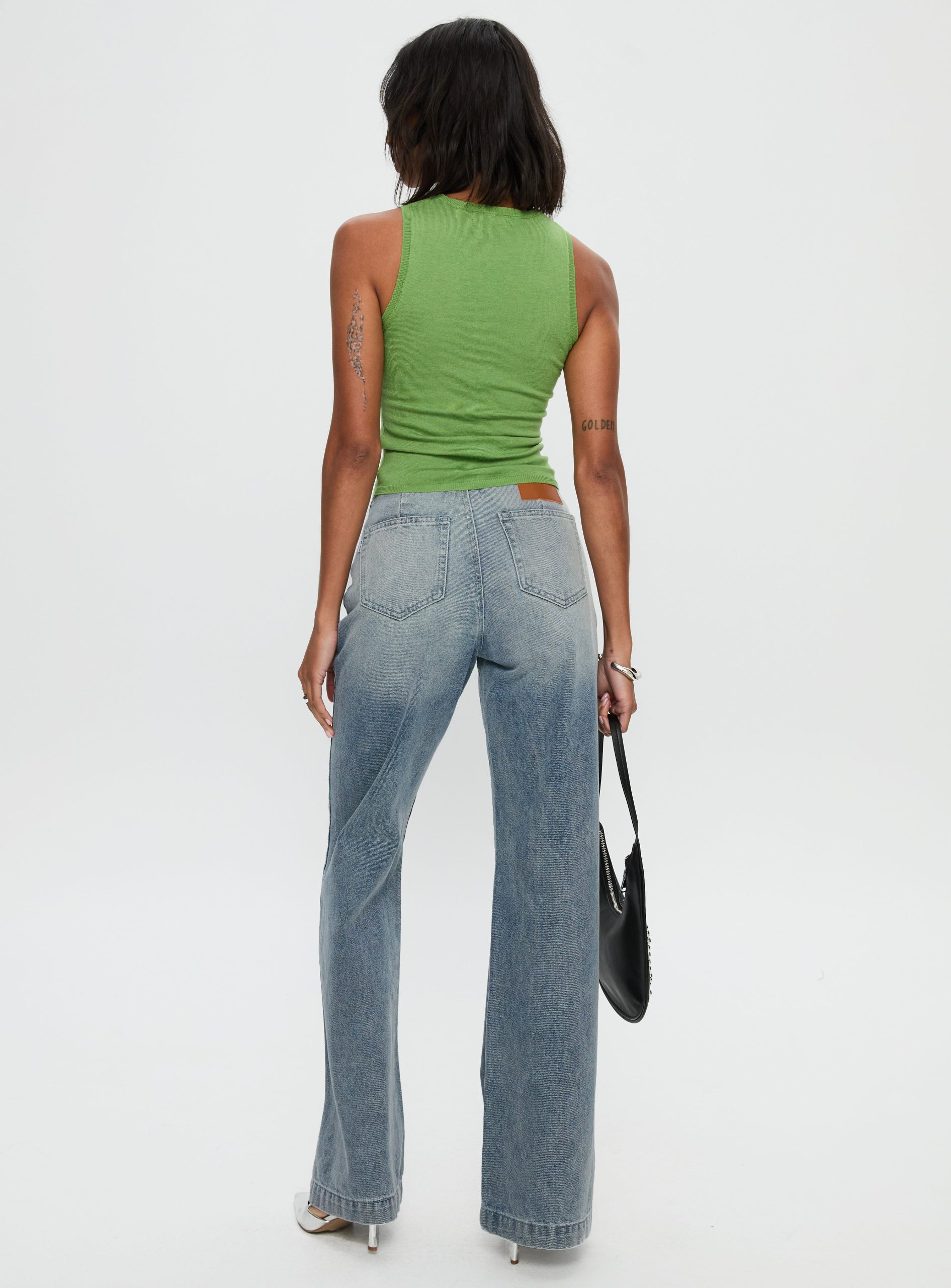 Slow Ride Mid Rise Bootleg Belted Jeans Light Blue - Image 5