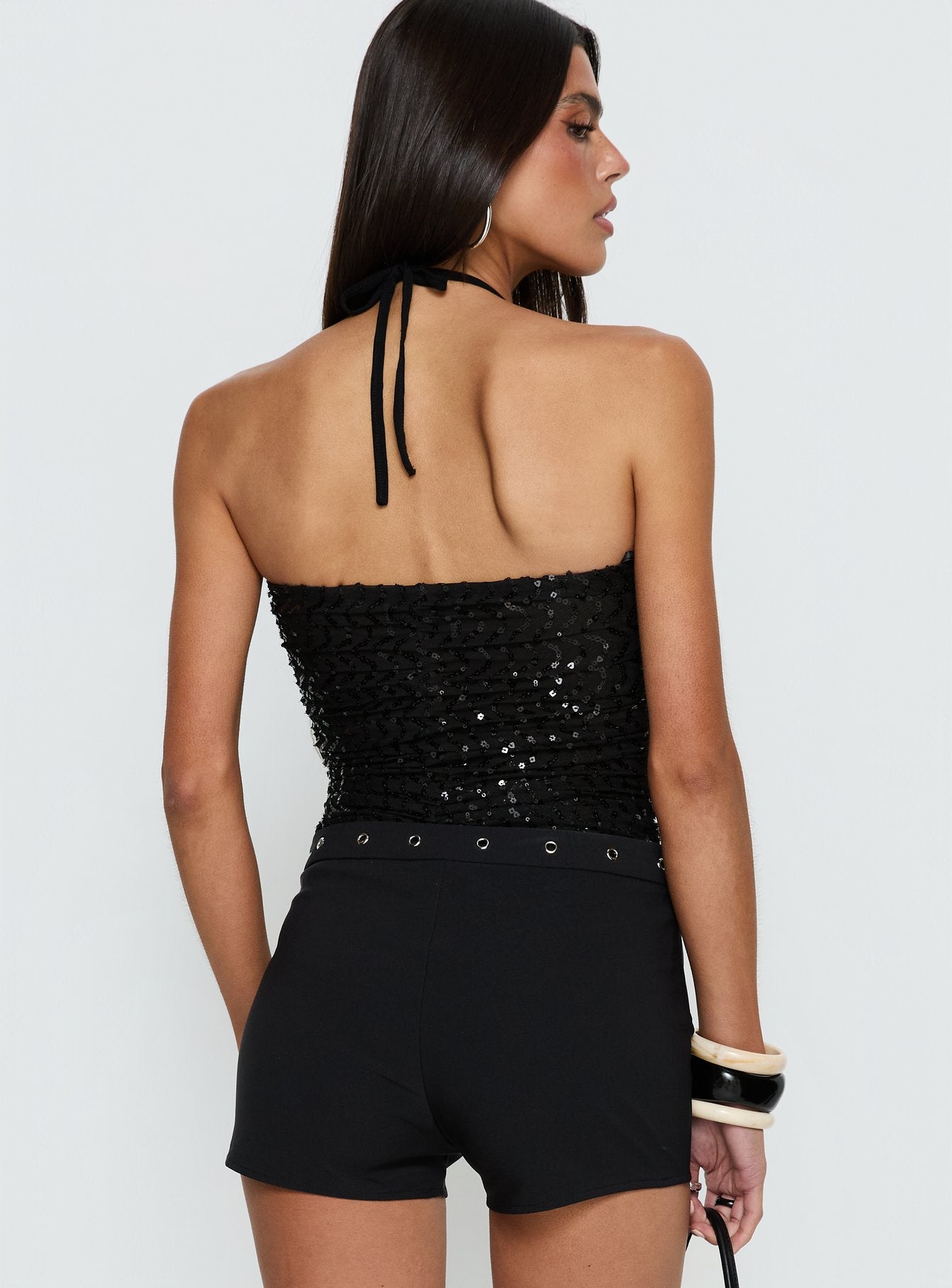 Edana Ruched Sequin Bodysuit Black - Image 4