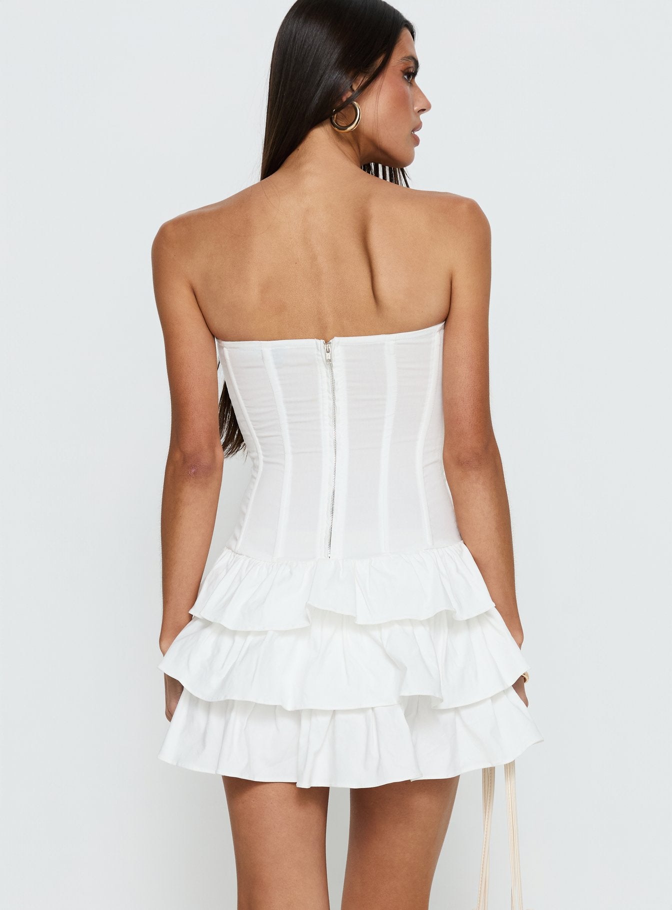 Valentia Tiered Mini Dress White - Image 5