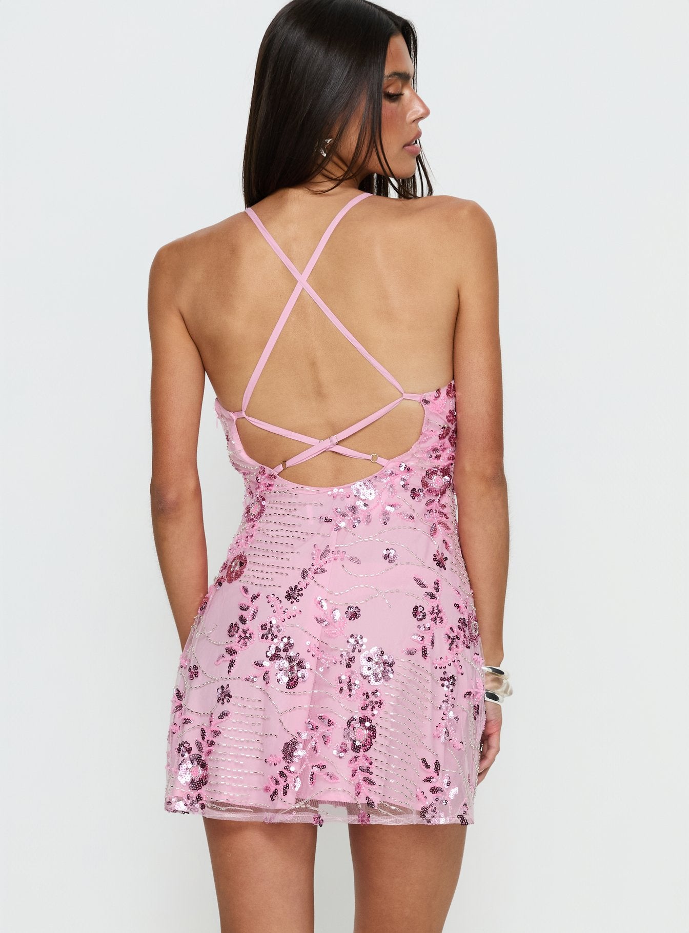 Steffie Beaded Backless Mini Dress Pink - Image 5