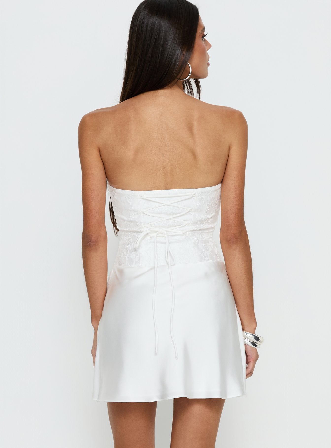 Jenevieve Strapless Drape Mini Dress White - Image 5