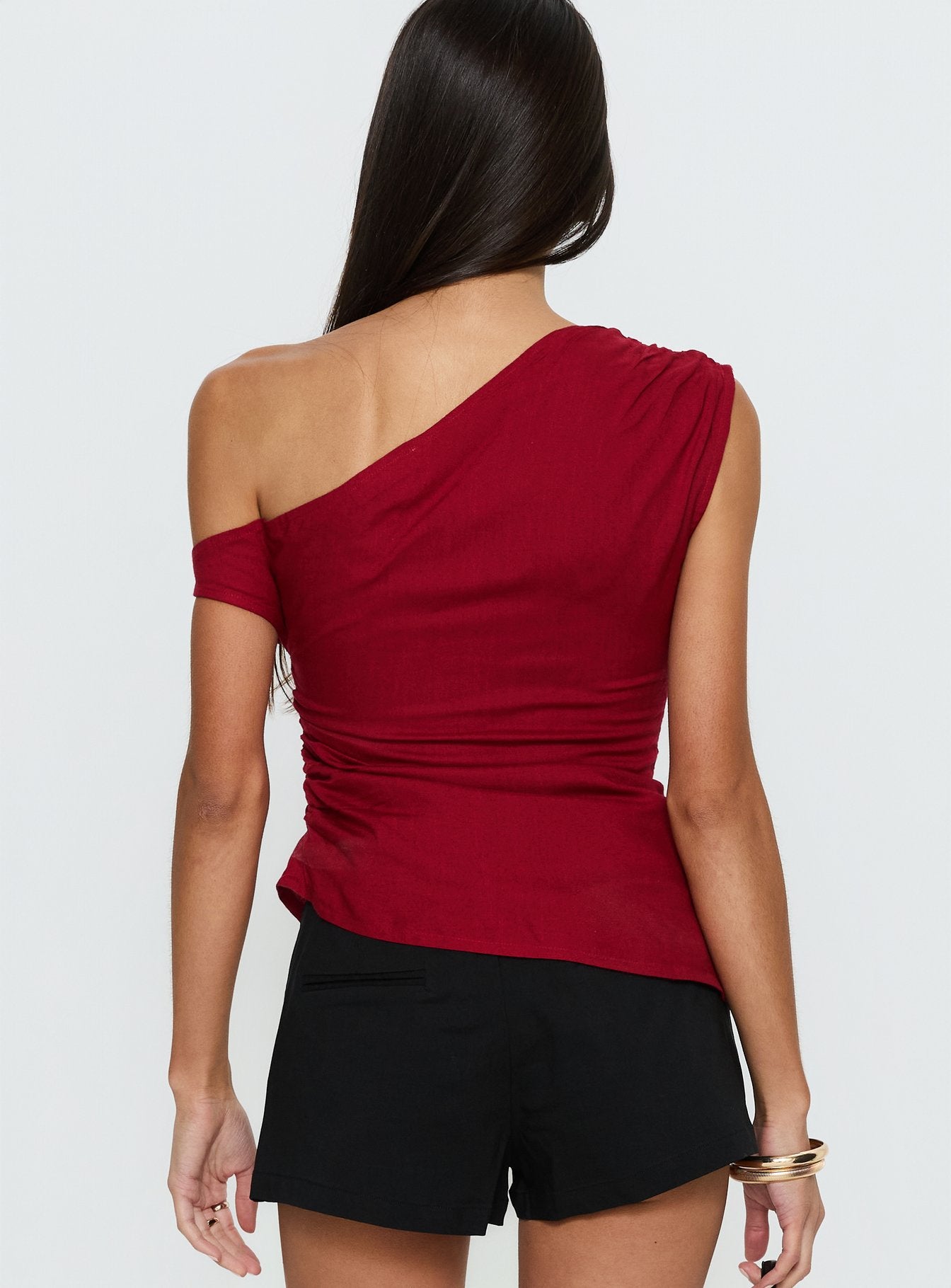 Kaylani One Shoulder Drape Top Burgundy - Image 4